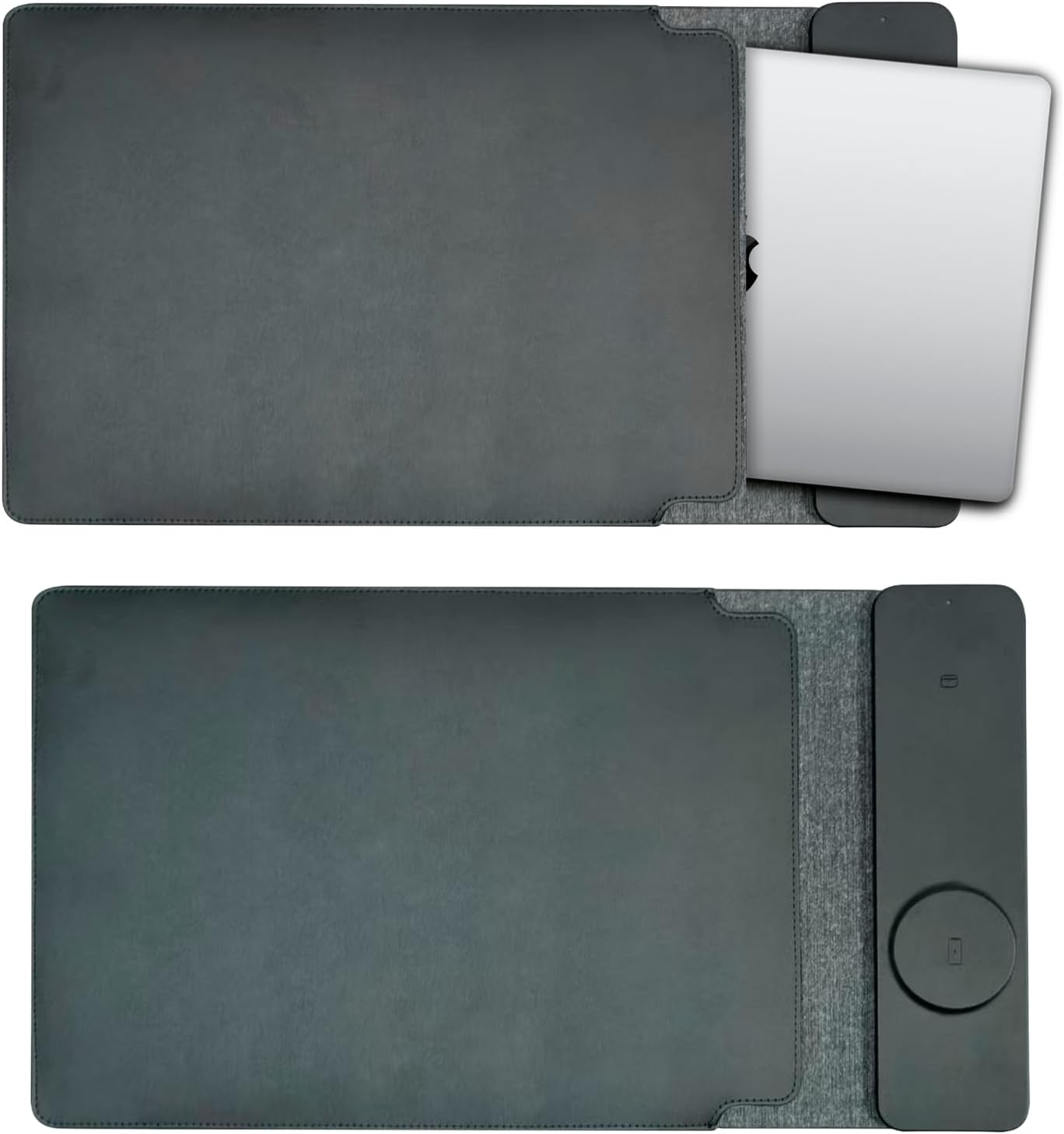 Laser 16" Wireless Charger Laptop Sleeve - Mouse Pad, PU Leather, Magsafe & Qi Compatible, 15W Fast Charge, Water Resistant, Travel Laptop Case - Fits Macbook, Chromebook, Kindle, Ipad Air/Pro (Black) - Black image number 2