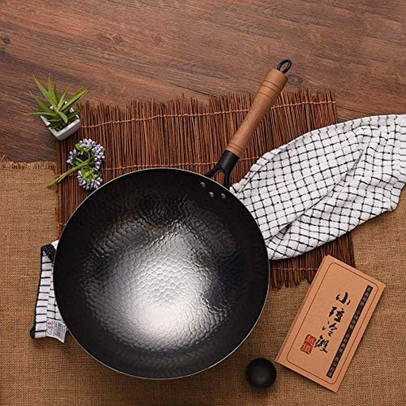 Induction Iron Wok Non-Stick Stir-Fry Flat- Bottomed Pan 32CM without Ears Cooker Kitchen Non Coating Wood Handle image number 2