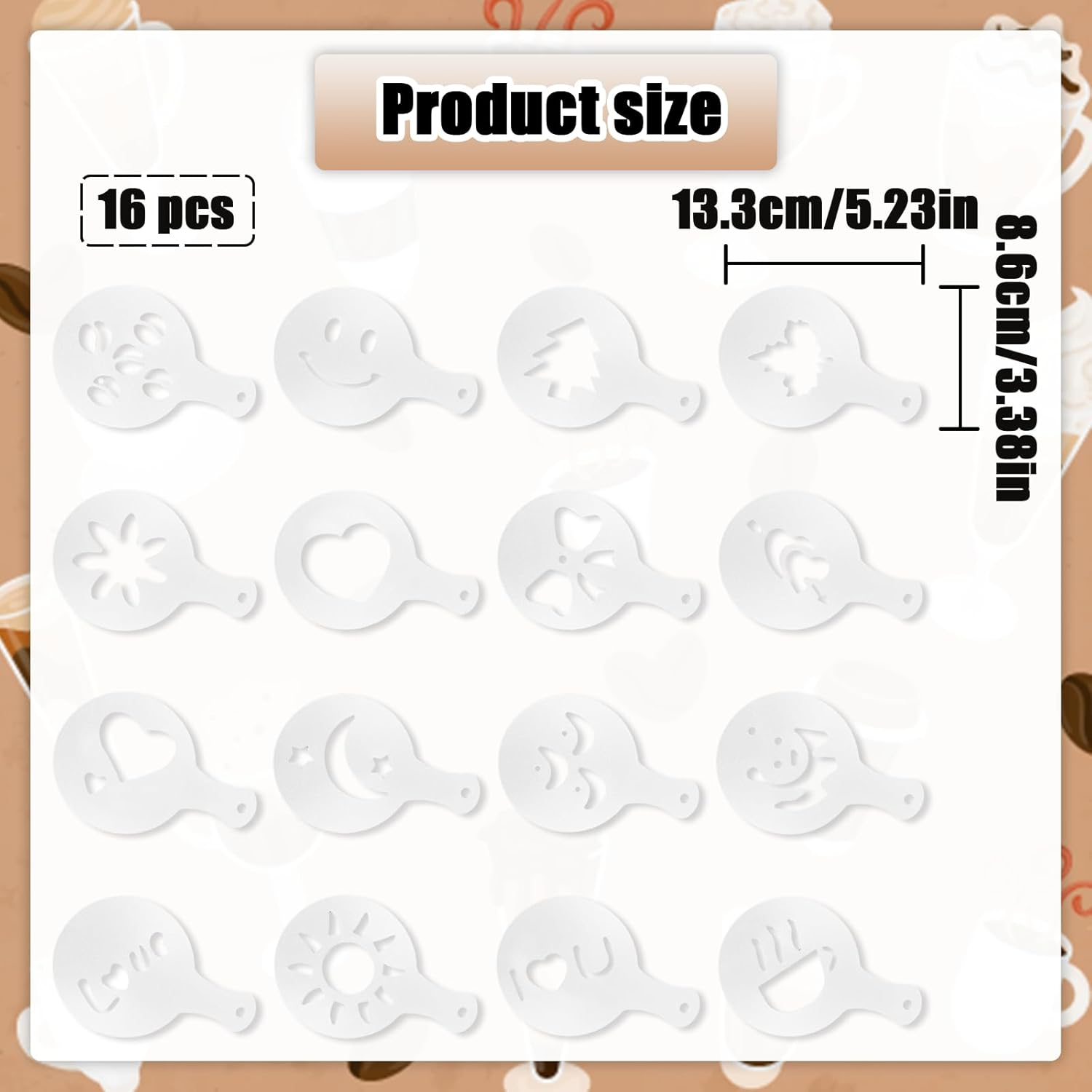 NILLOS Latte Art Template, 16 PCS Coffee Decorating Stencils for Cappuccino, Cookie Drawing (Assorted Styles)