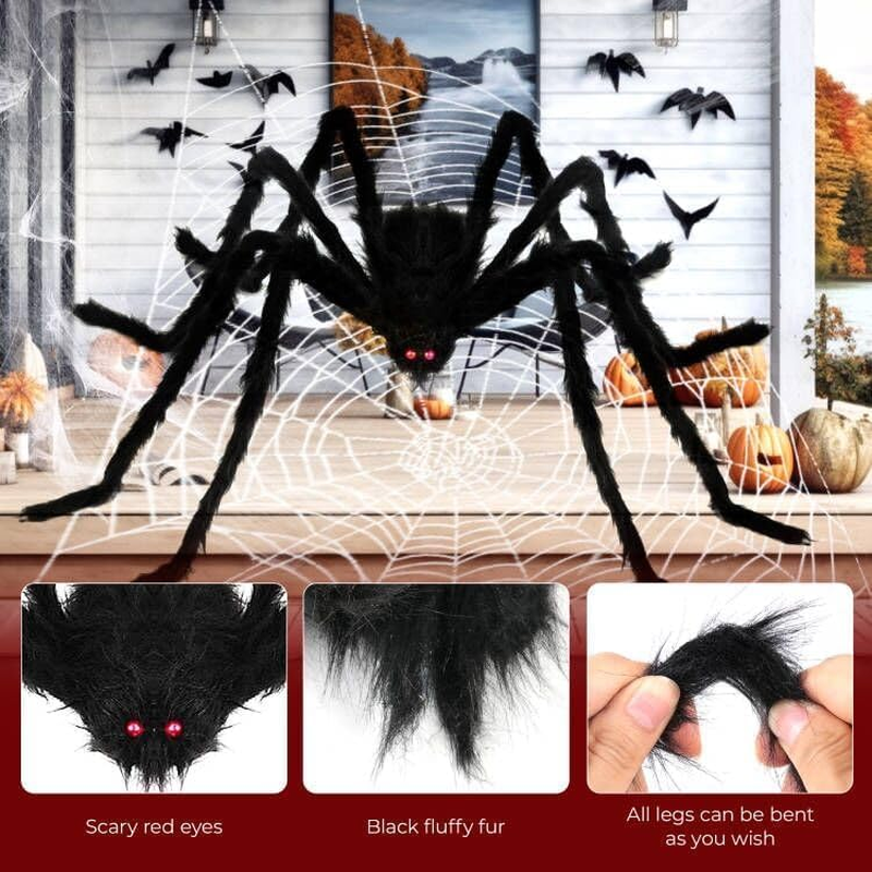Halloween Spider Web Decorations Outdoor, 7 * 5.5M Triangular Spider Web 1.5M Giant Spiders, 20Pcs Small Spiders and Cotton for Indoor outside Halloween Decor Party Yard Lawn Home Garden Haunted House image number 4