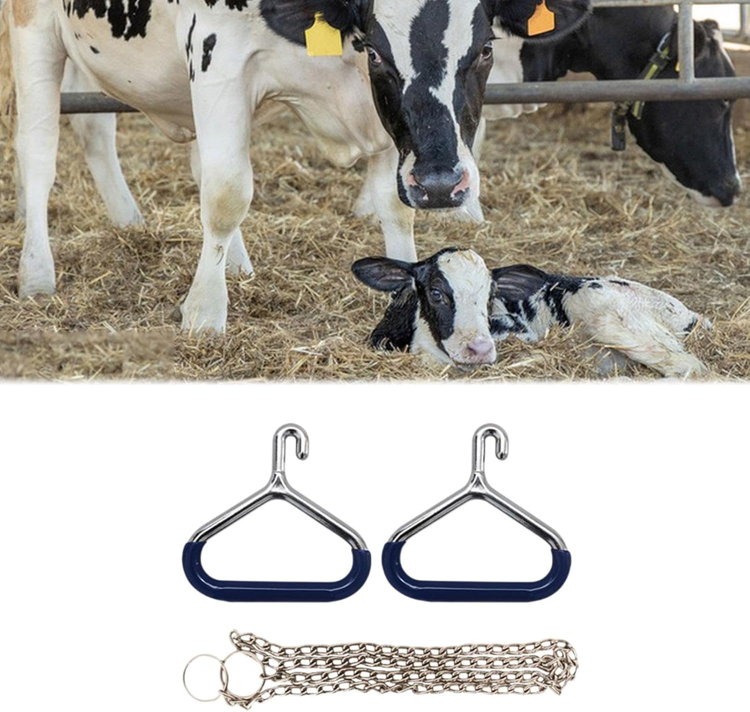 Cow Calving Apparatus, Forceps, Accessory, Heavy Duty Veterinary Tool, Stainless Steel Livestock Calving Instruments, 2 OB Handle 1 Chain - 1 Chain image number 3