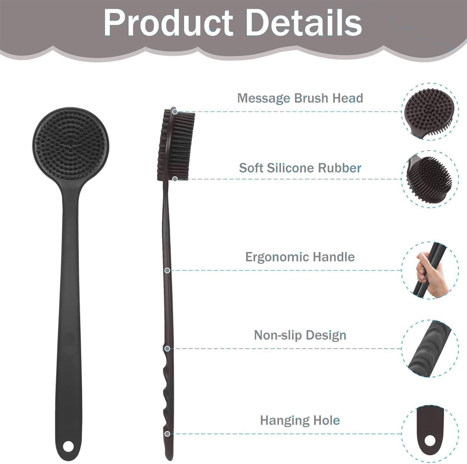 3 Pack Silicone Body Scrubber, 3 in 1 Back Scrubber for Shower, Silicone Scrubber Set, Gentle Exfoliating Scrub Brush for Women Men Sensitive Skin, More Hygienic than Traditional Loofah, Long Lasting image number 3