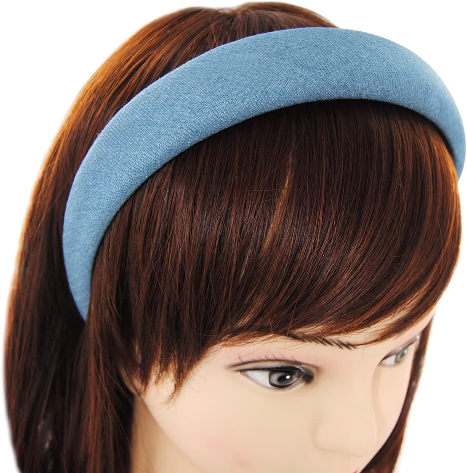 Axy HRK2J Wide Headband with Fabric Padded - Denim Fabric - Beautiful Headband Hair Accessories (Denim Fabric - Blue)