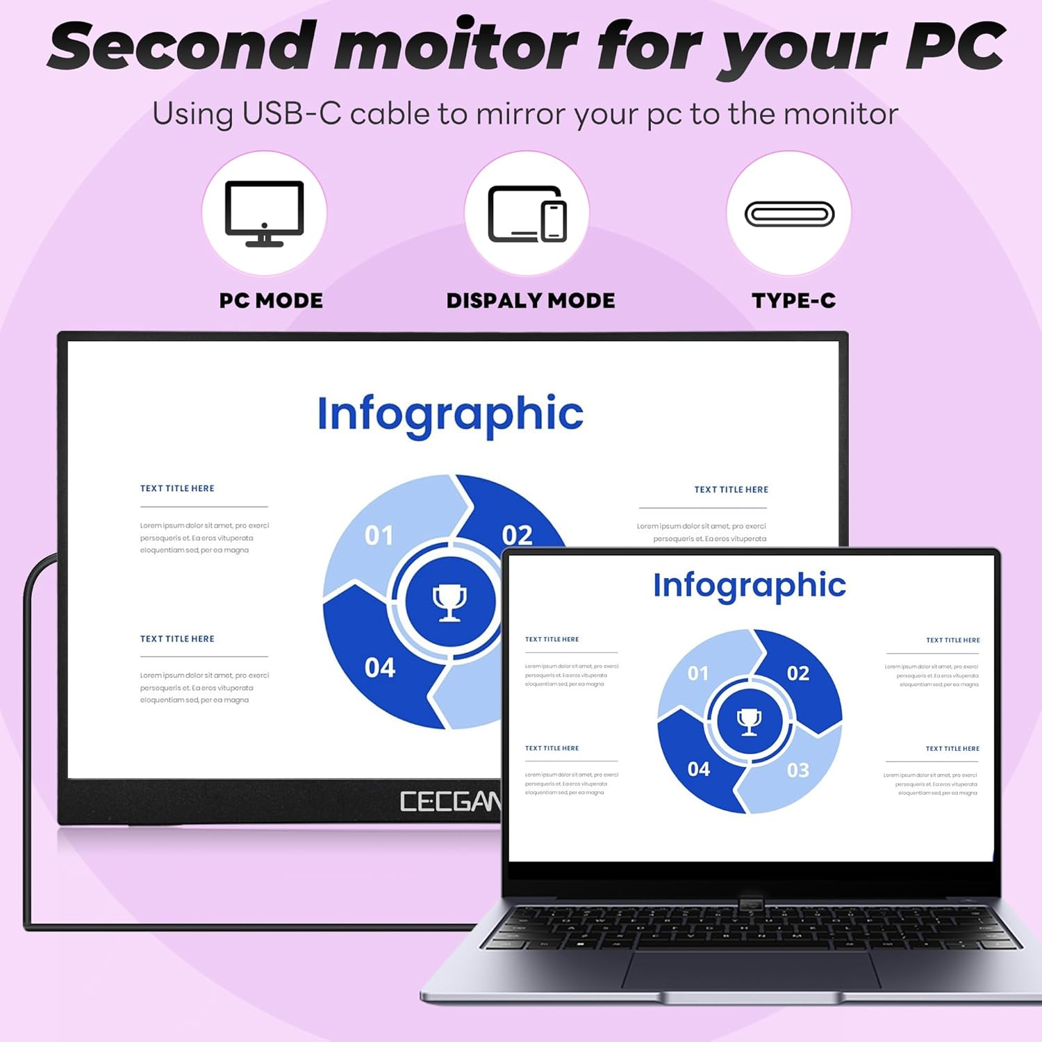 15.6 Inch Portable Monitor, 1080P FHD, Adjustable Angle Bracket, Protective Sleeve Bag, Dual USB-C & HDMI Second Monitor for Laptop, PC, Phone, Mac, Switch, HDR IPS Gaming Display, VESA Compatible. image number 1