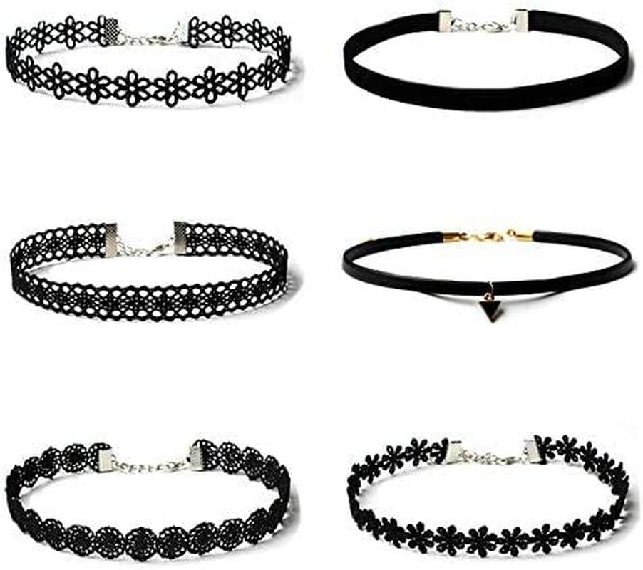 Choker Set, 6 PCS Choker Necklaces Black Velvet Choker Set Classic Gothic Tattoo Lace Chokers image number 1
