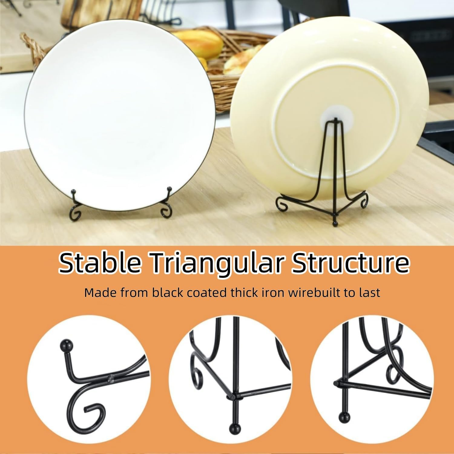 Plate Stands for Display, 4 Pcs Plate Holder Display Stand,6 Inch Metal Iron Picture Frame Holders Stand for Book Photo Small Easels Plaque Dish Art Tabletop Decorative Black image number 5