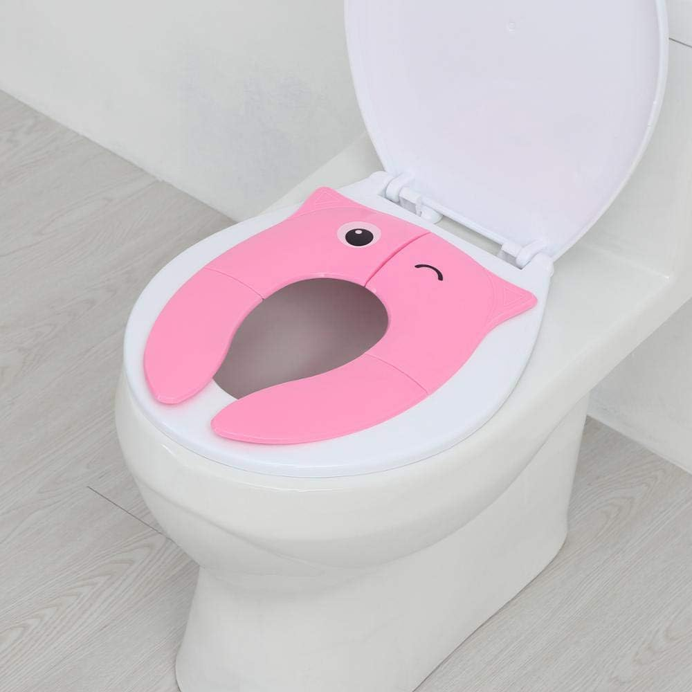 Designed Toilet Potty Training Seat Cover, Travel Toilet Seat, Folding Non-Slip Silicone Pads, Trip Portable Reusable Kids Toddlers Boys Girls, Carrying Bag (Pink) - Green - Frog image number 5