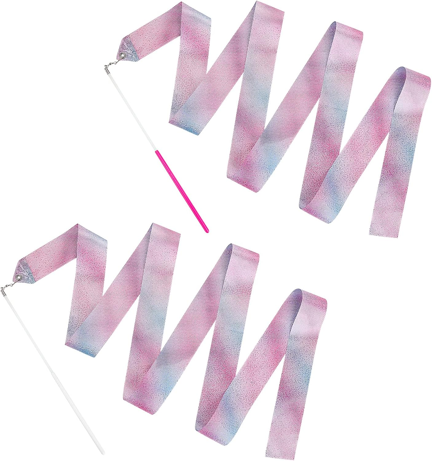 Abeillo 2Pcs Rhythmic Dance Ribbons, 78.7 Inch Gymnastics Ribbon Wand Dancing Ribbon Streamers for Kids, Fits Artistic Dancing Gymnastics, Circus Carnival Shows, Baton Stick Twirling
