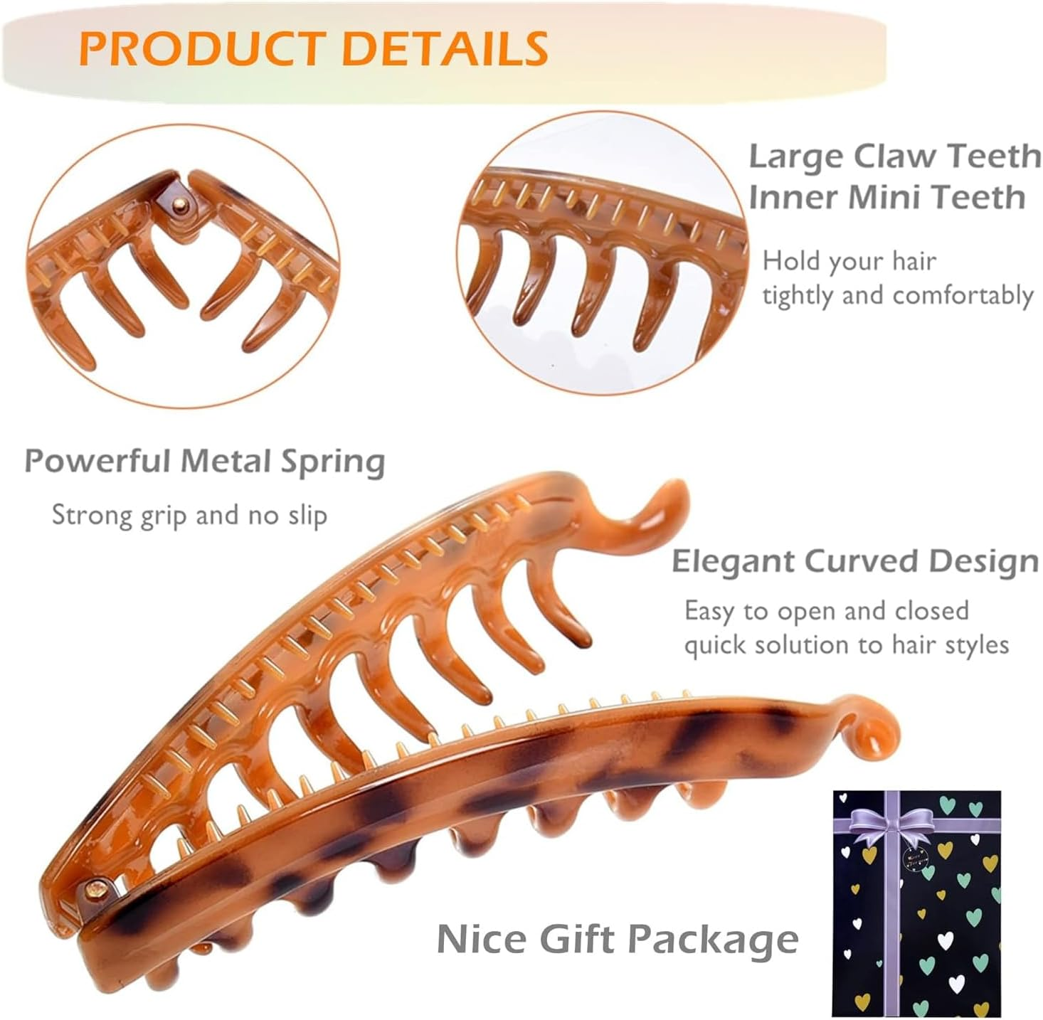 Pack of 4 Large Banana Hair Clips, Vintage Banana Clip, Ponytail Hair Clip, Thick Hair for Women and Girls image number 4