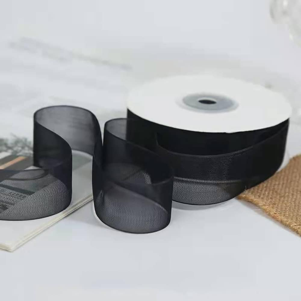 Sheer Organza Wired Ribbon Spool 1 Inch X 25 Yards, Great for Sewing, Gift Wrapping, Hair Bows, Flower Arranging, Home Decorating, Black (1Inchx25Yard, Black) image number 6