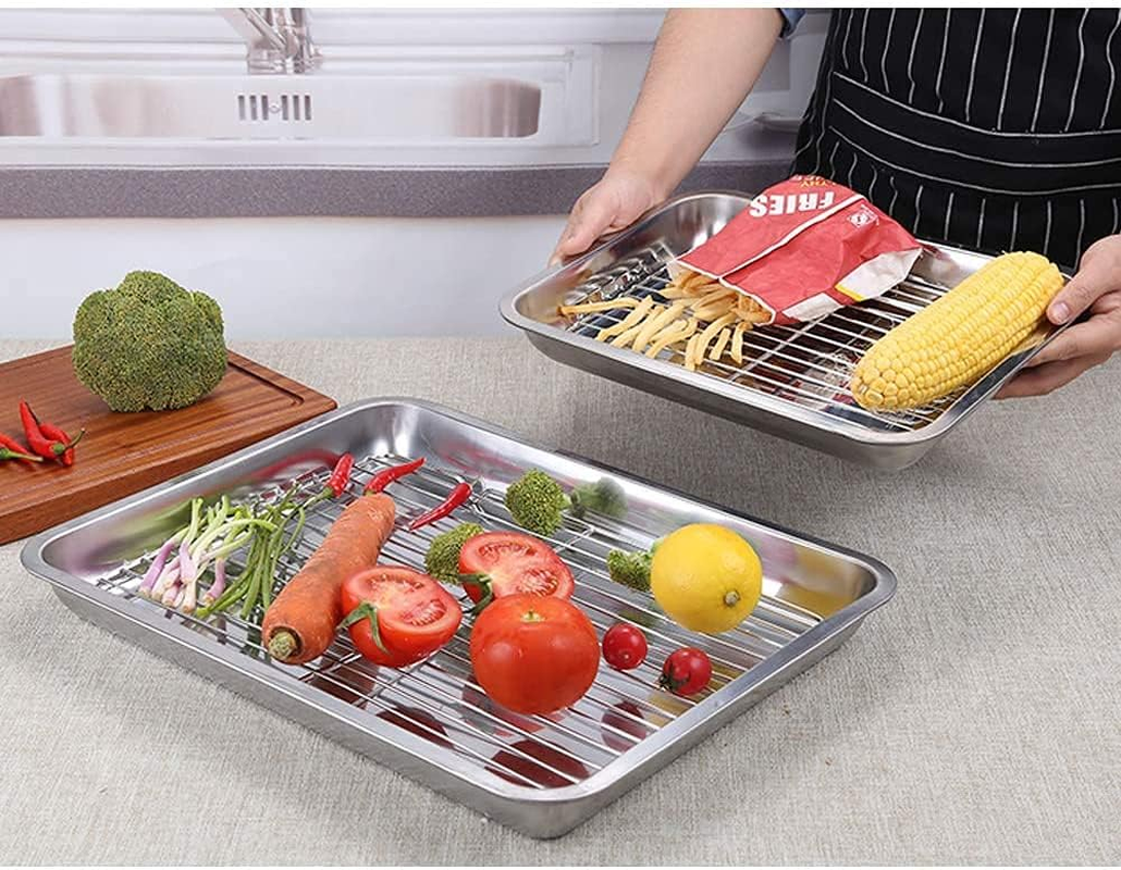 Qcfang Baking Sheet and Rack Set 15.7X11.8 Inch Stainless Steel Baking Pan Cookie Sheet with Cooling Rack Rectangle Toaster Oven Baking Pans Tray Sheet with Cooling Rack image number 2