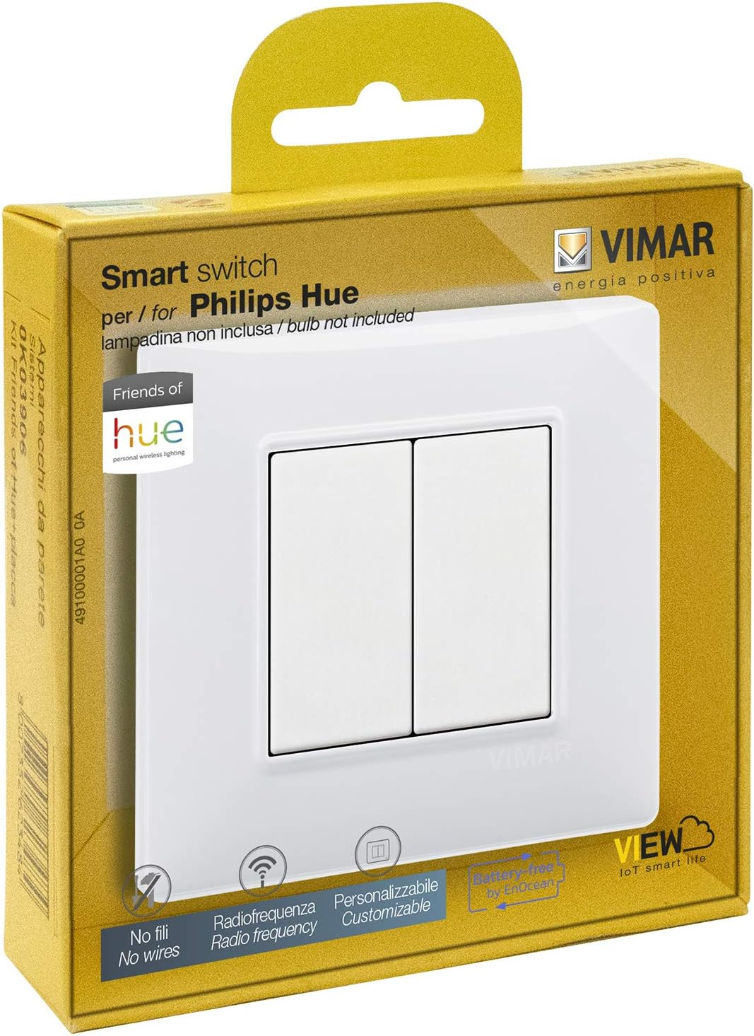 VIMAR 0K03906.08 Ark&eacute; round Friends of Hue Smart Switch Kit, Wireless Light Switch without Battery, Dimmer Switch Kit Contains Double Cover Plate, Mounting Frame, Switch and 2 Buttons