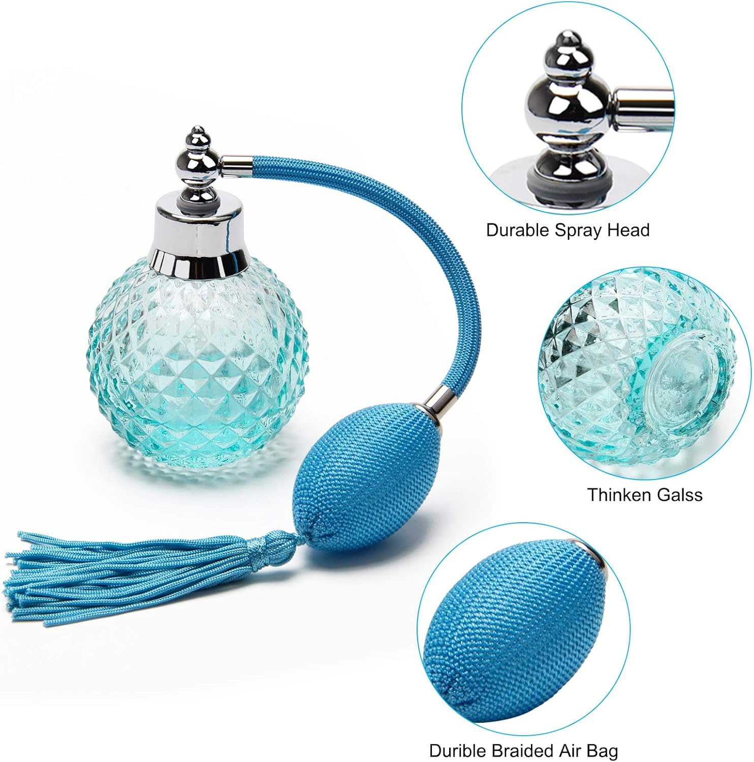 Coolrunner Crystal Art Vintage Style Refillable Perfume Atomizer Long Spray Bottle 100Ml (Blue) image number 3