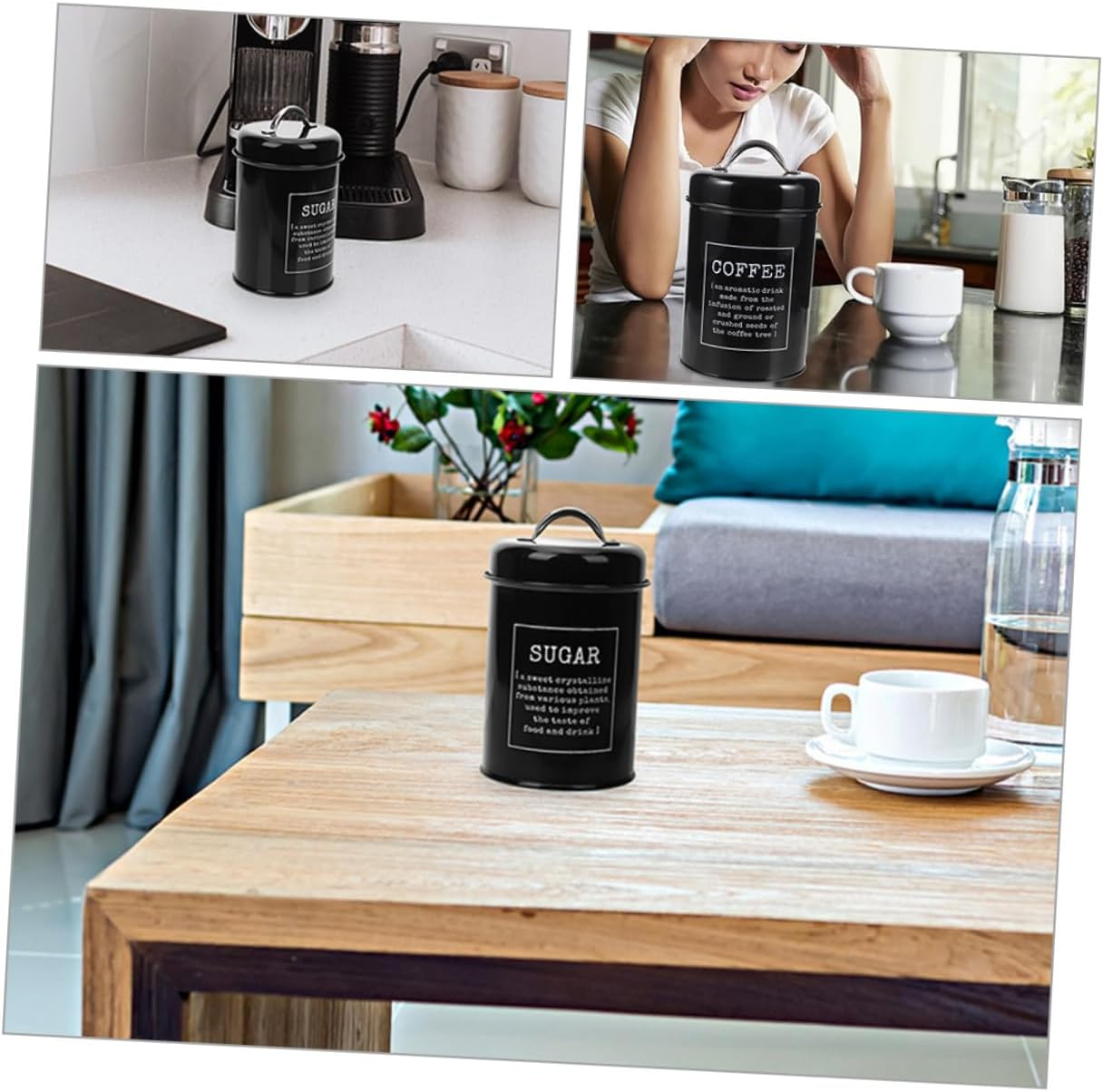 2Pcs Airtight Kitchen Canister Elegant Metal Storage Jars for Coffee Tea Sugar Stylish Farmhouse Canisters Sealing Lid Functional Kitchen Decor image number 4