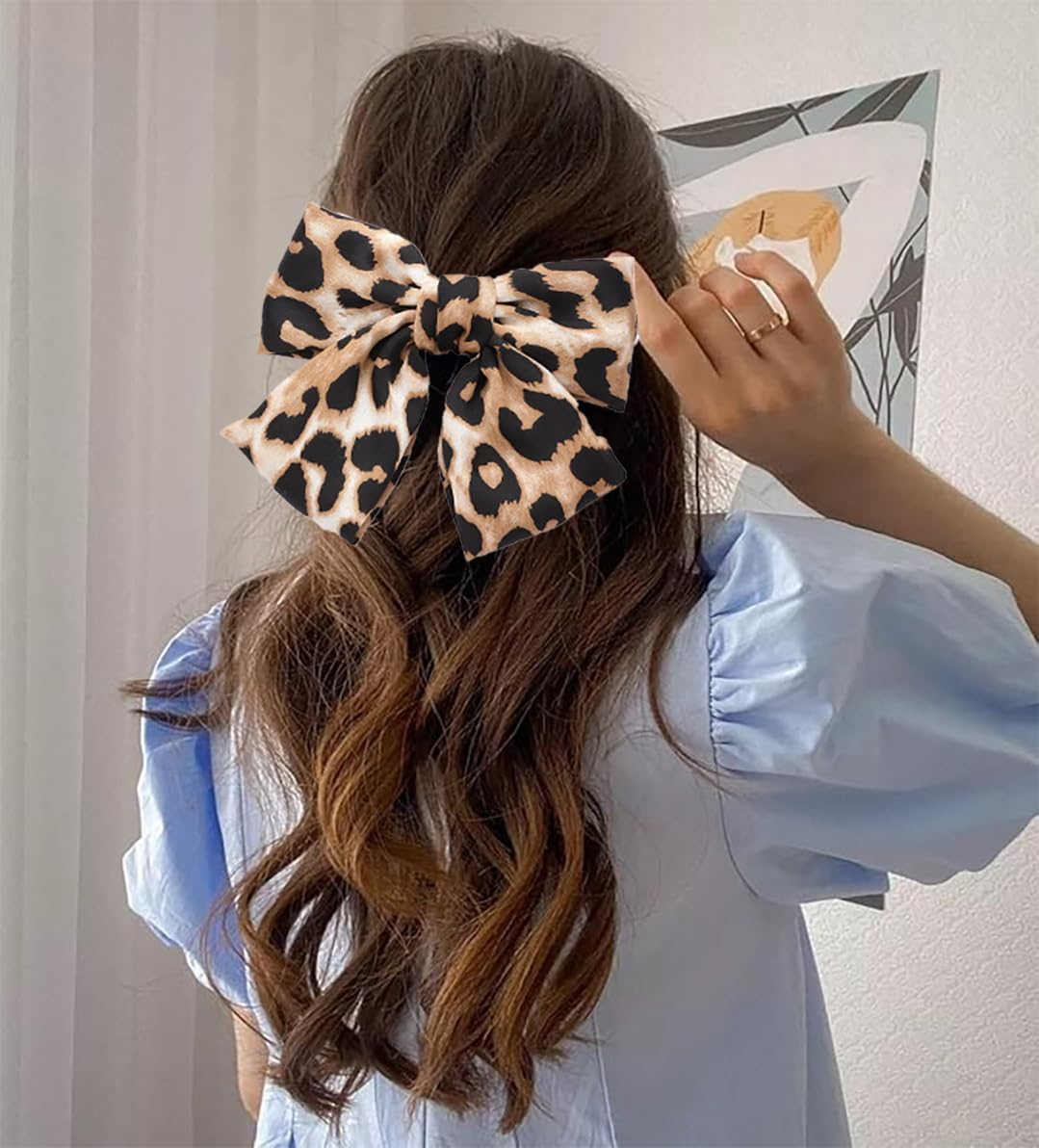 Satin Leopard Hair Bows Pack of 2 Elegant Hair Bows Clip Leo Pattern with Compartment Clips Fashion Satin Bow Hair Clips Hair Accessory for Use Hair Accessories Bow Tie Corset (1#+4#) image number 1