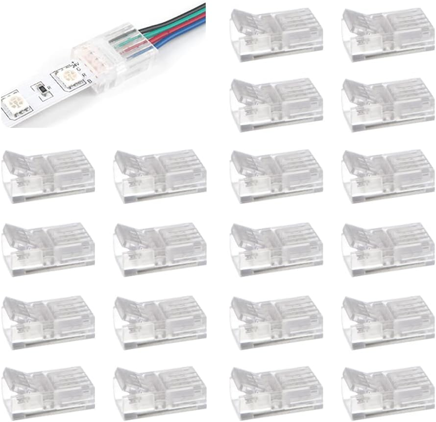 20 Pieces 4-Pin LED RGB Strip Connector, Transparent Solderless LED Linghting Adapter, Quick Connector Extension Terminal for LED Strip Lights, Gapless Track Lighting Connectors image number 3