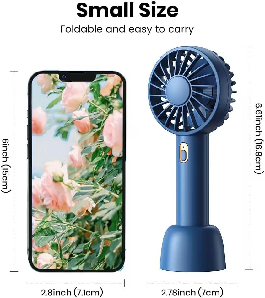 H HOME-MART Mini Portable Fan, Powerful Handheld Fan, Cute Design 3 Speed Personal Small Desk Fan with Base, Lightweight Makeup USB Rechargeable Fan for Stylish Girl Women Travel Indoor Outdoor (Blue) - Blue image number 6