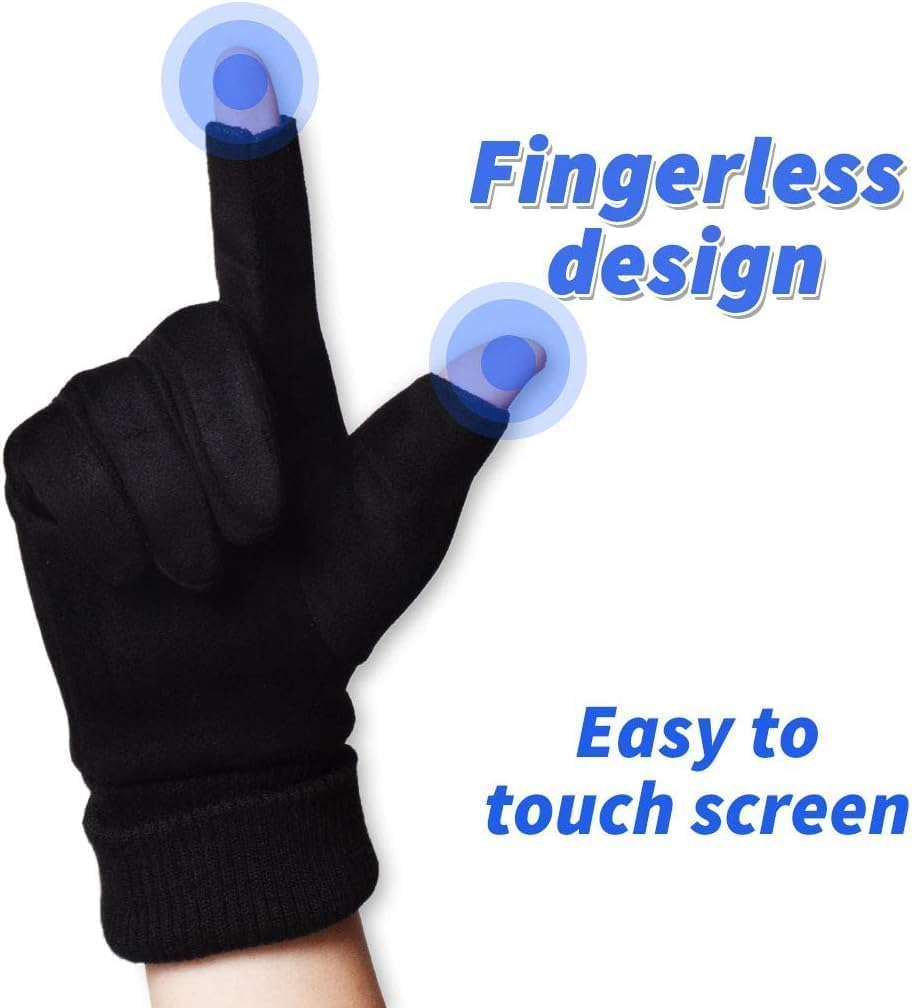 KXF Unisex Sports Fingerless Open Fingers Winter Warm Thermal Touchscreen Gloves for Women Men - Black  Premium image number 4