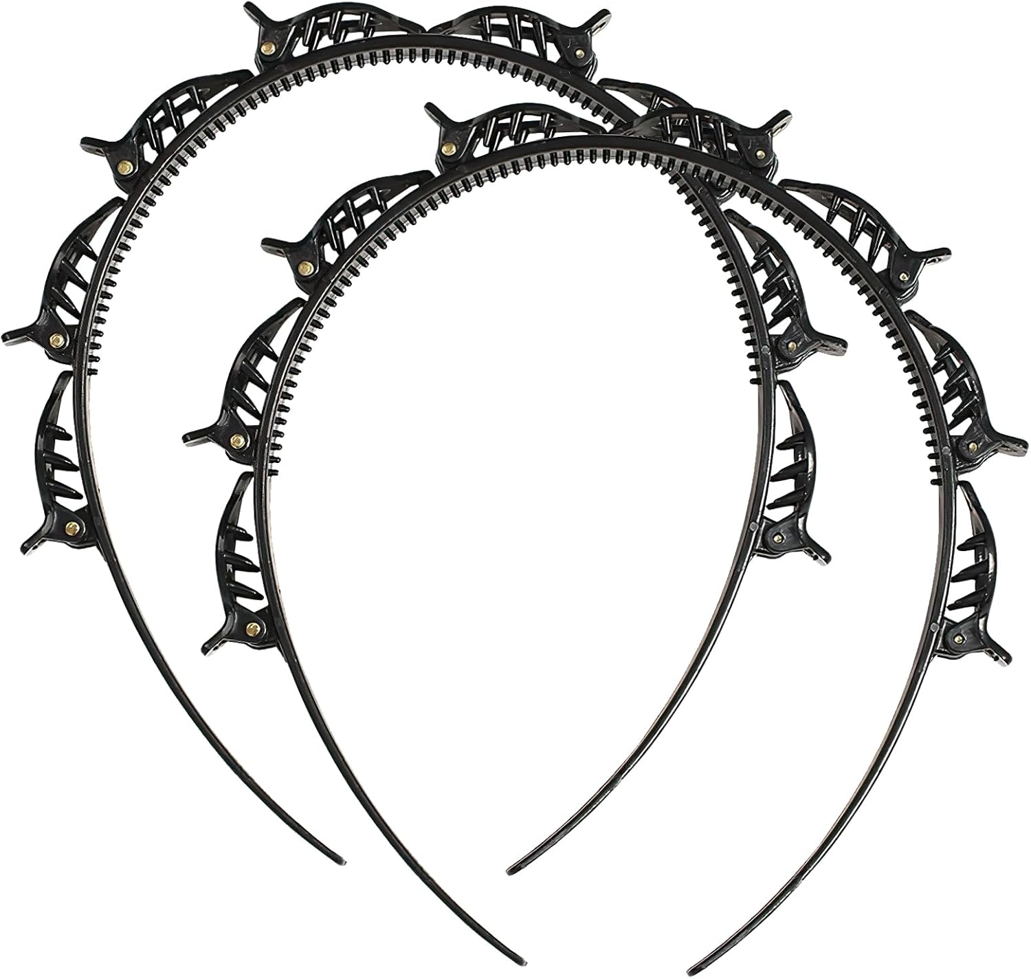 Pack of 2 Hair Bands with Clips, Double Bangs Hairstyle Hairpin, Hair Hoop with Clips, Women'S Headband for All Hair Types and Hairstyles (Black) image number 1