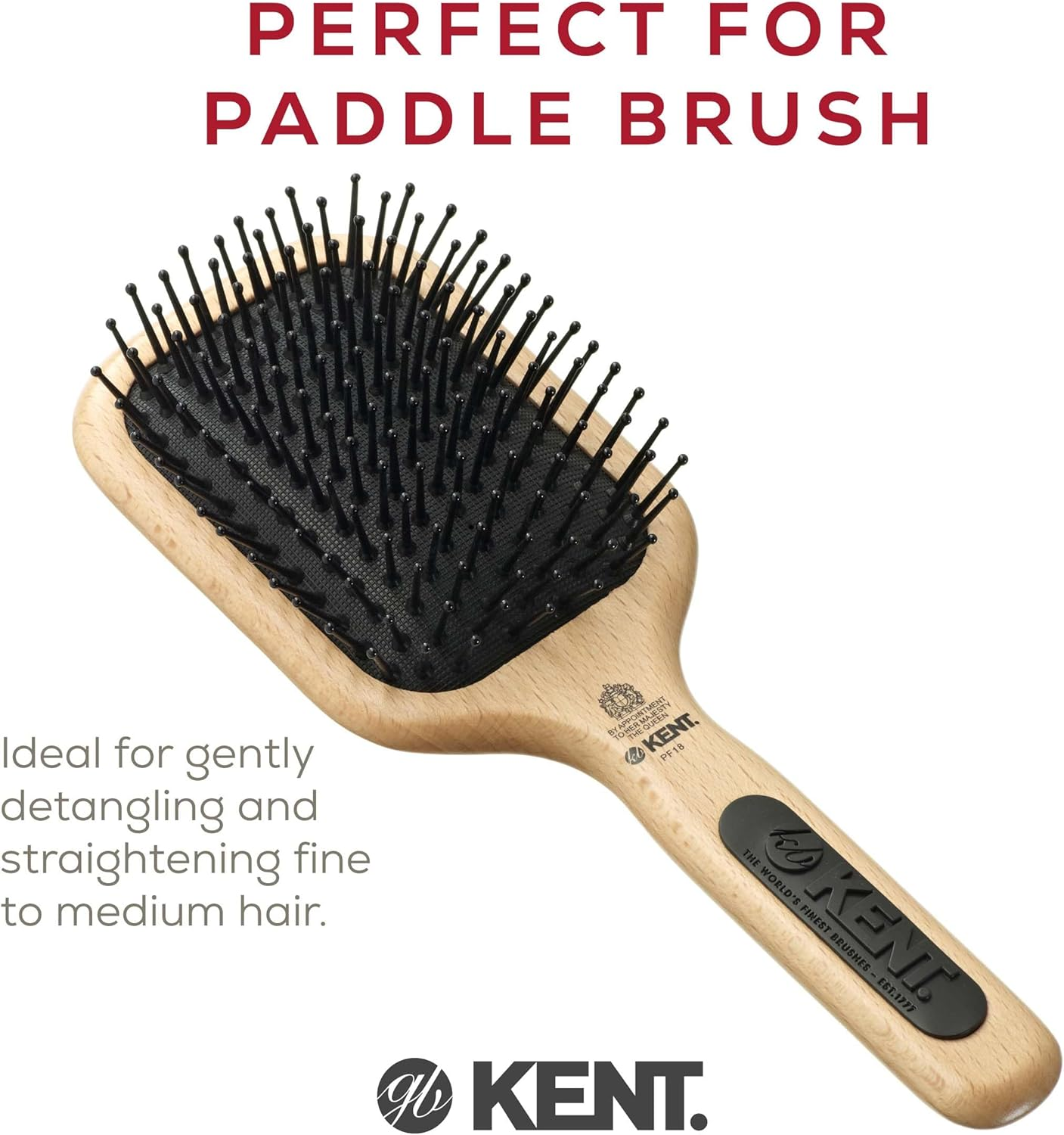Kent Paddle Hair Brush with Non Scratch Ball-Tipped Nylon Quills, Medium image number 2