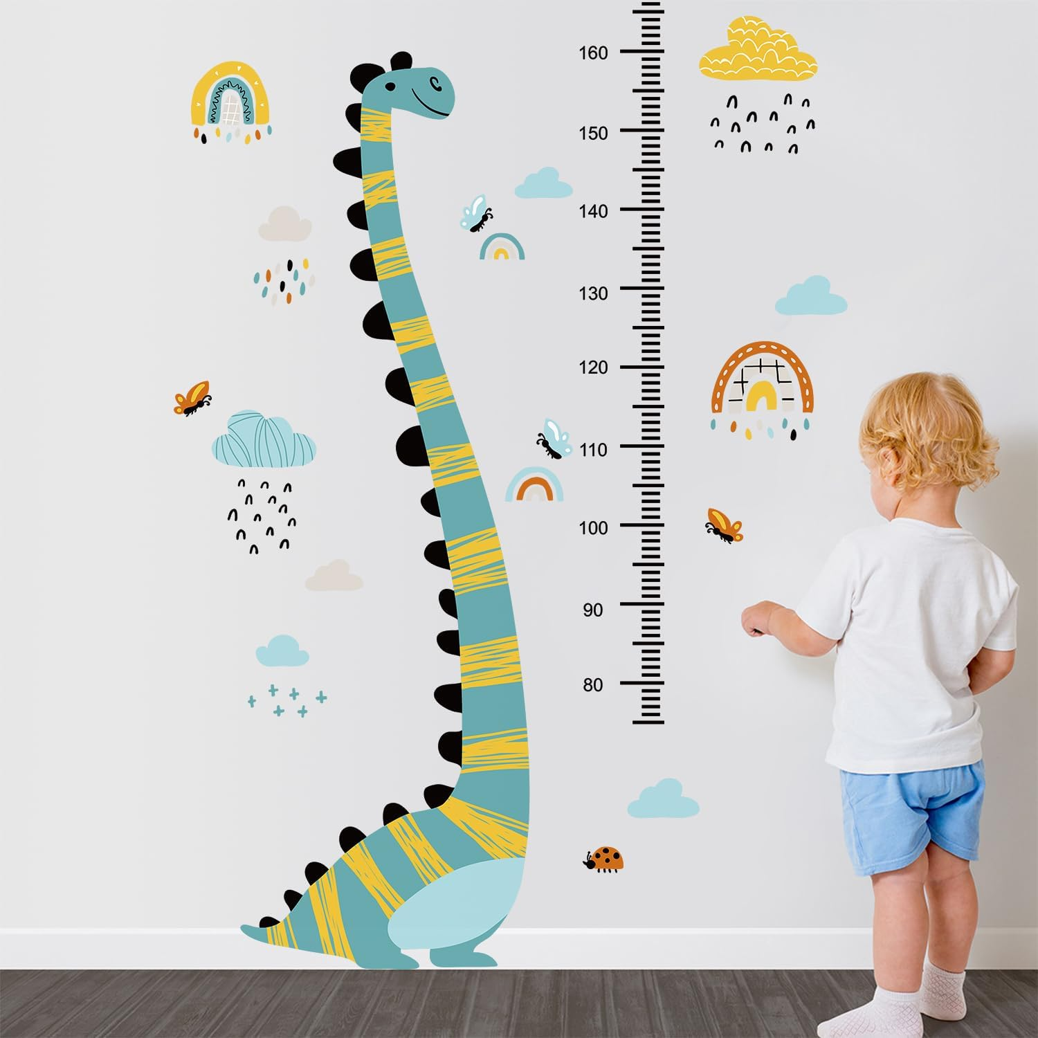 Jungle Animals Height Chart Sticker for Kids Height Measurement Growth Chart Wall Decals Cartoon Animals Giraffe Elephant Height Measurement Ruler Wall Decor for Kids Classroom Decor (Dinosaur)