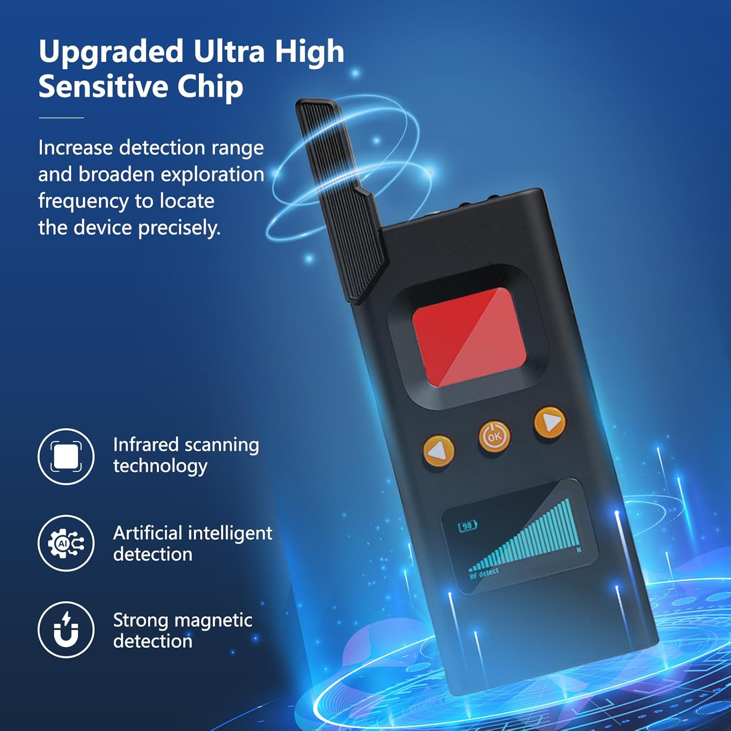 FOWARD GAUSS Hidden Camera Bug Detector anti Spy Detectors Listening Finder RF Wireless Signal Scanner Professional Privacy Protector for Detection Magnetic Device Sweeper GPS Tracker Detector image number 1