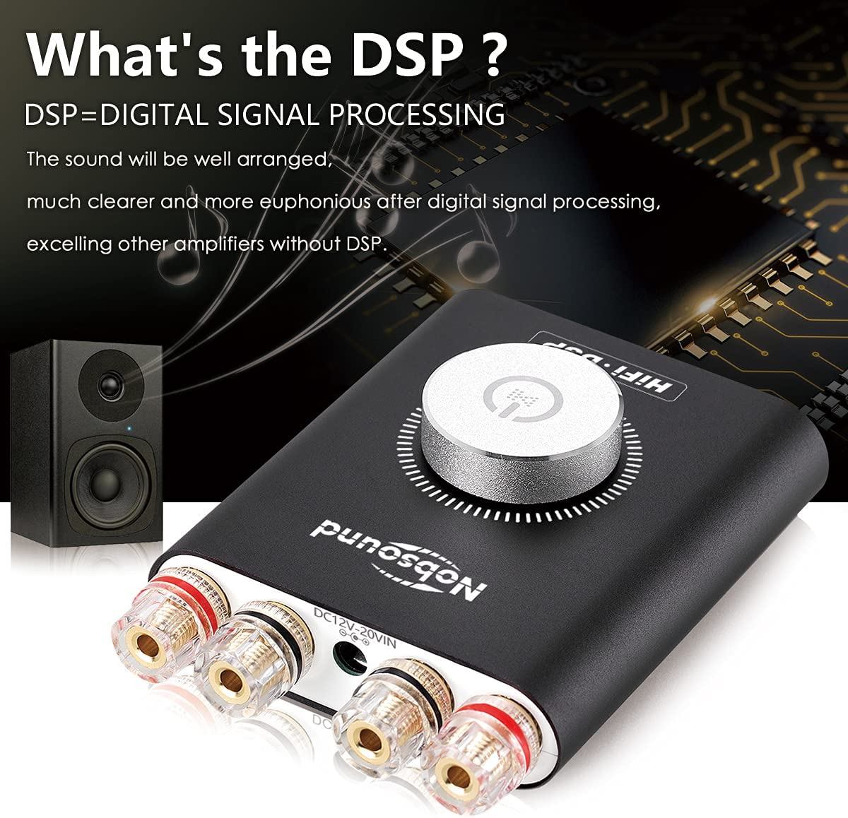 Nobsound NS-20G 200W Mini Bluetooth 5.0 Power Amplifier 2.0 Channel Wireless Receiver Hi-Fi DSP Stereo Headphone Audio Amp LED Display (Black) image number 3