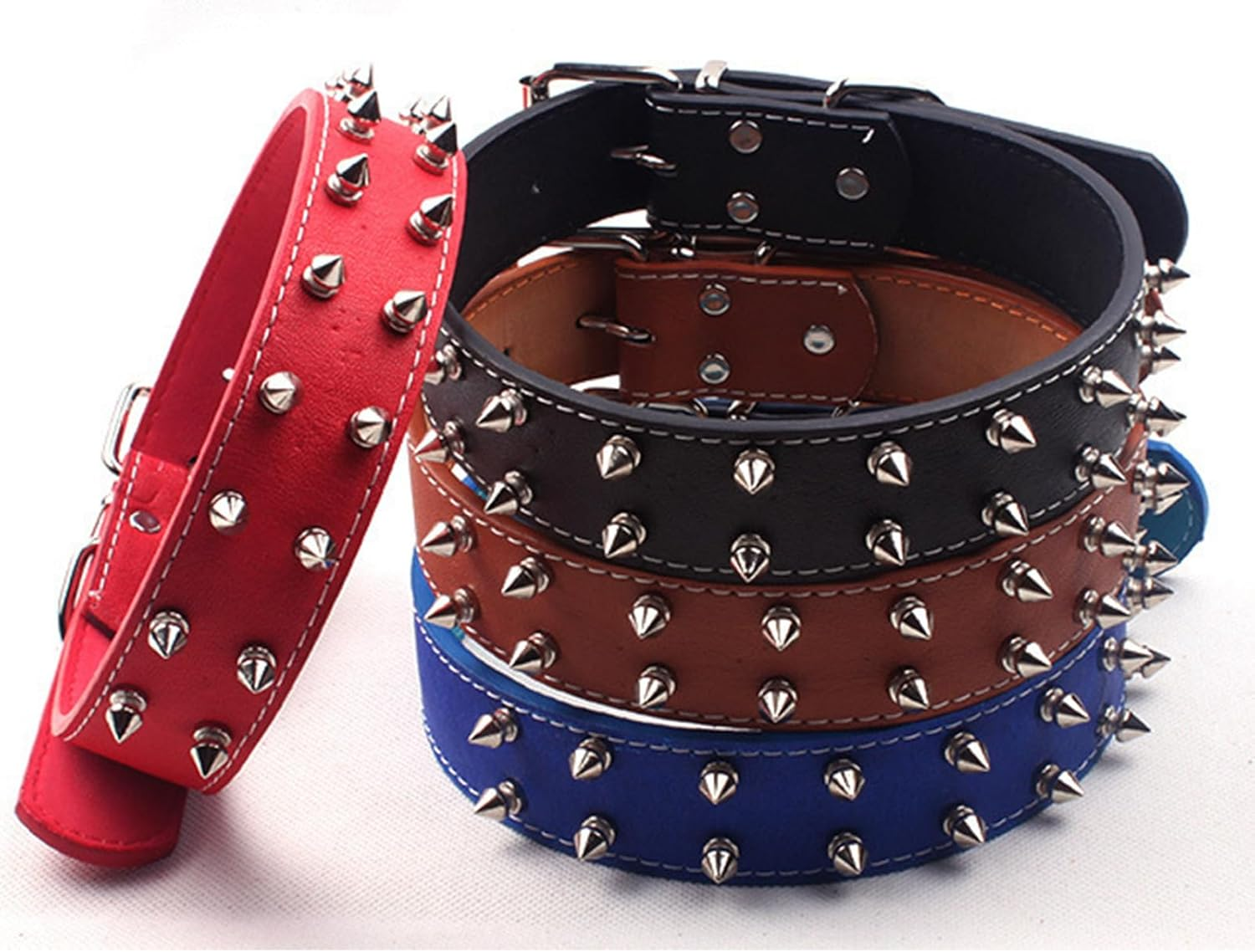 Spiked Collar, Punk Style Collar PU Leather Stylish Lightweight for Large Dogs (Black)