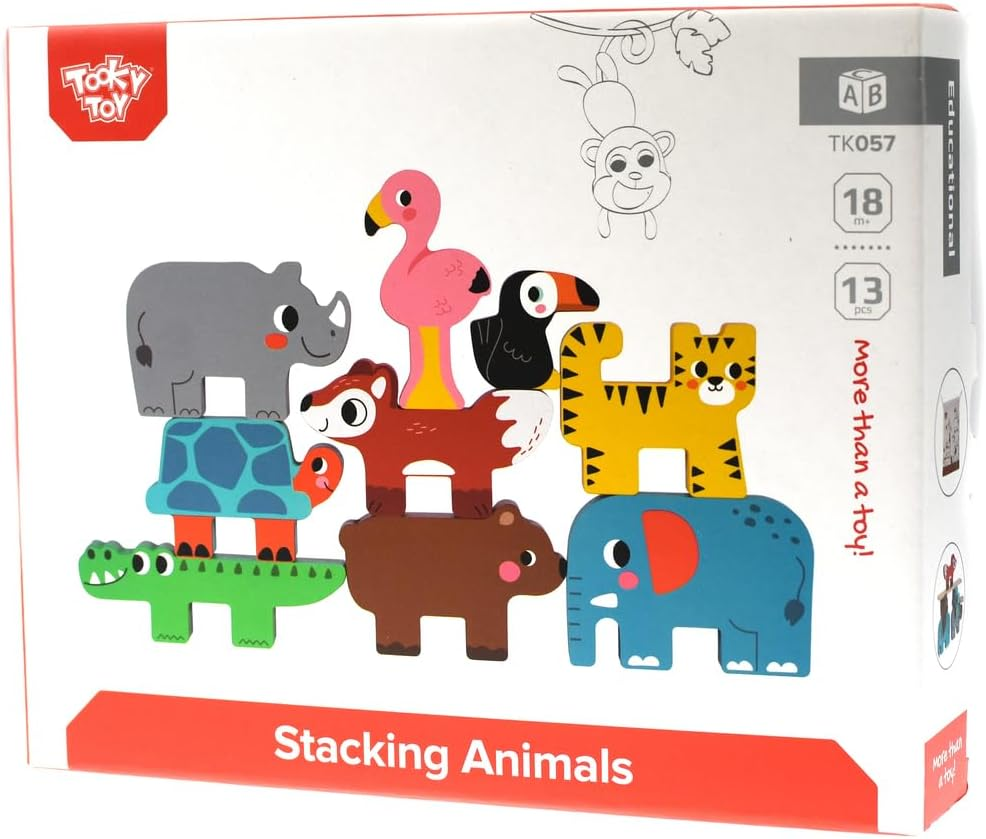 Tooky Toy Wooden Stacking Animals Blocks - Educational Animal Stacking Toy image number 2