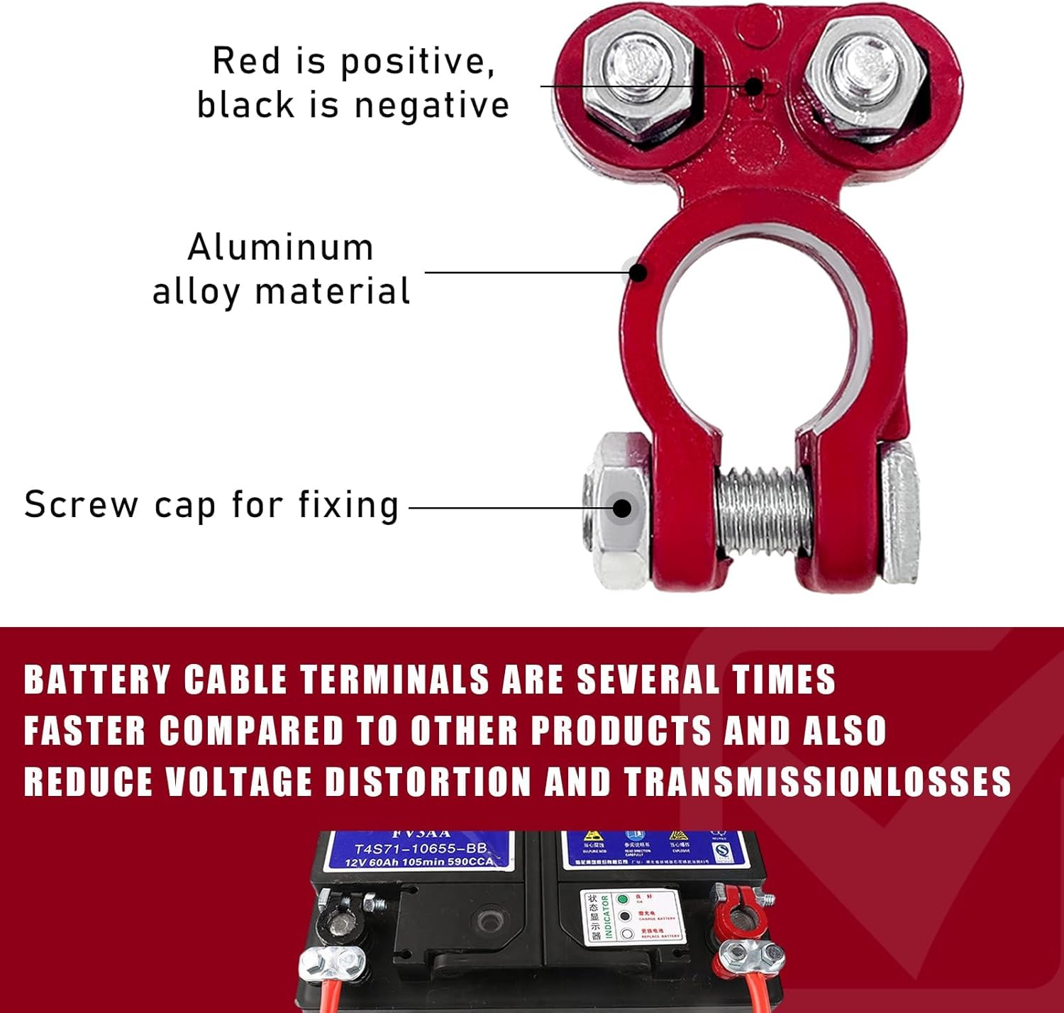 Dickno 4 PCS Battery Terminals Connector, anti Corrosion Top Post Battery Terminal Clamp with Felt Fiber Washer, Adjustable Positive Negative Battery Cable End for Car, Boat, Truck image number 4