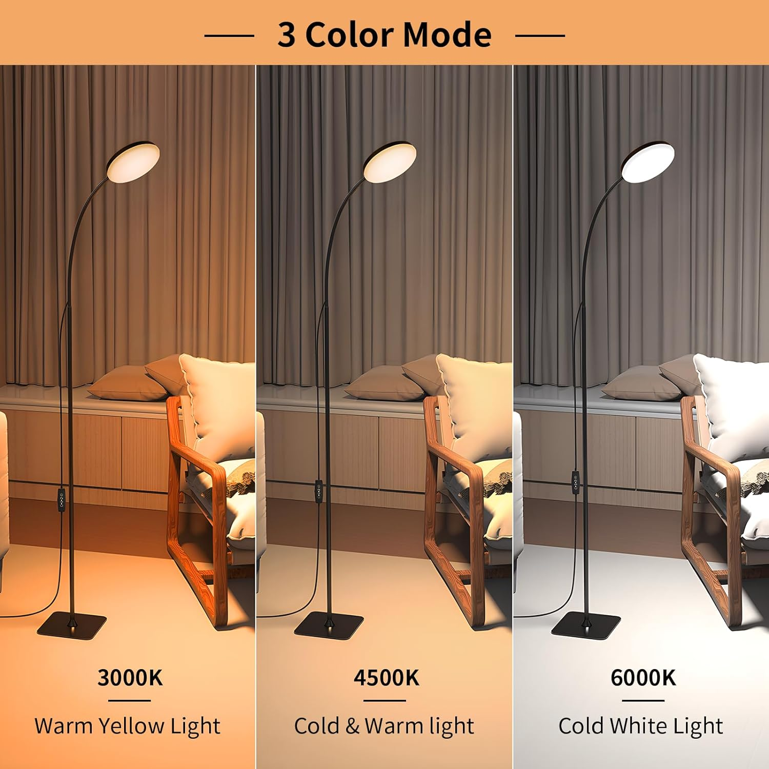 168 LED Floor Lamp, 2-In-1 Convertible Floor/Desk Lamp, 360&deg; Adjustable Gooseneck, [3 Color Temperatures & 10 Brightness Levels], 10W USB Powered for Living Room, Bedroom, Office and Reading image number 4