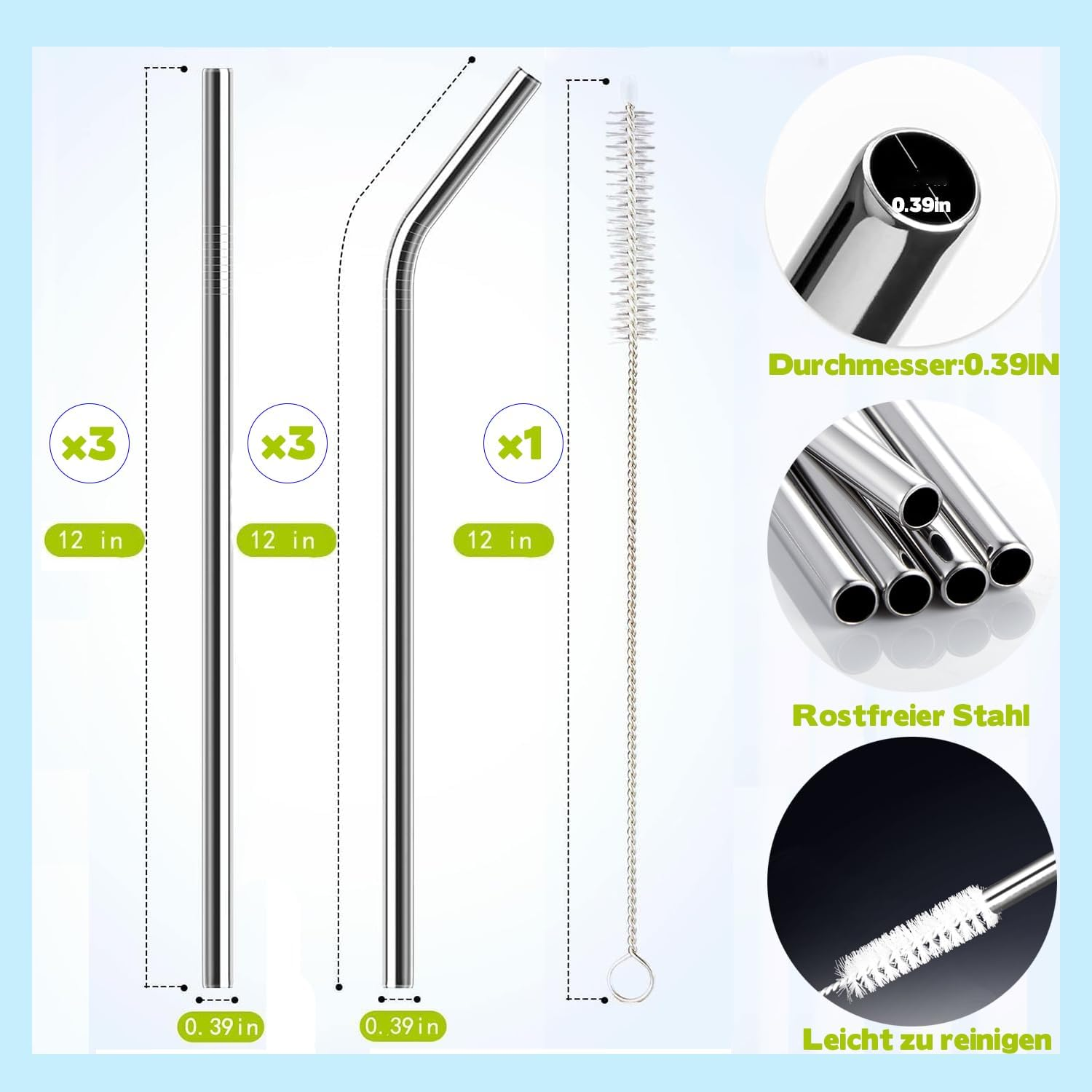 VITEVER 4 Pack Stainless Steel Straw Replacement 40 Oz for Stanley Adventure Travel Tumbler, 12In Reusable Straws with Cleaning Brush Compatible with Stanley Tumbler Cup Accessories image number 6