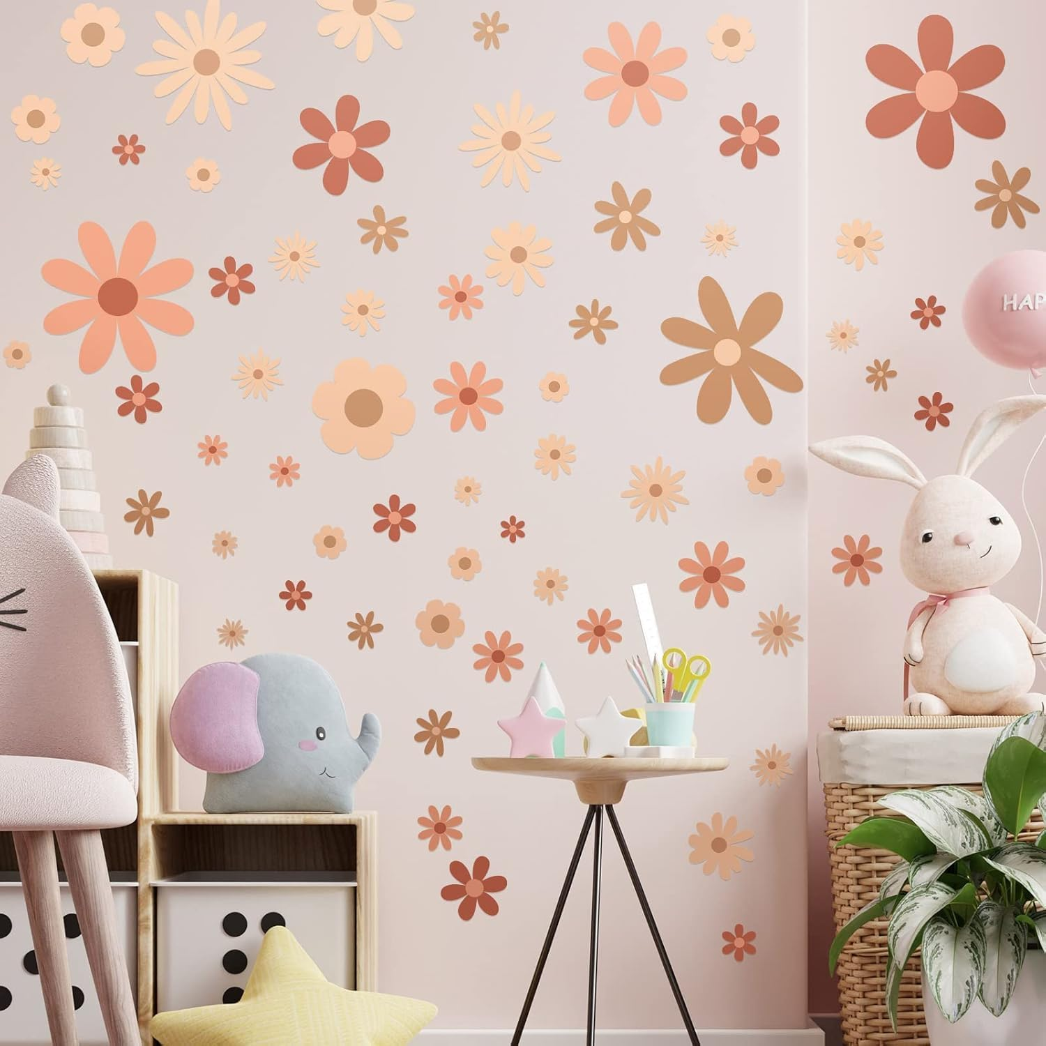 90Pcs Daisy Vinyl Wall Decals, Boho Wall Decal Daisy Stickers, Girls Groovy Peel & Stick Floral Stickers for Kids Nursery Wall Art Bedroom Classroom Living Room Decor(9 Sheets) image number 6
