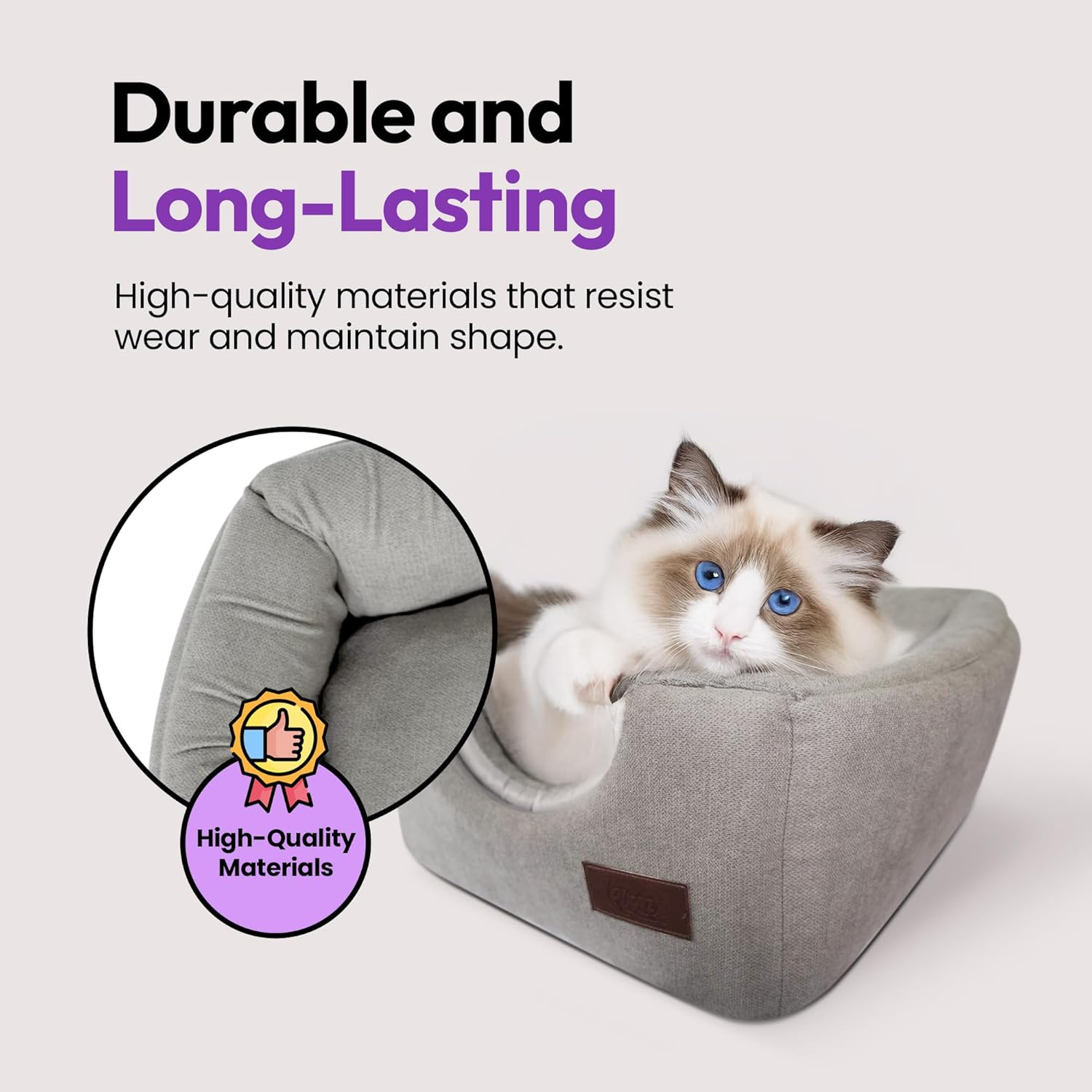PURRZ Foldable Cat Cube Bed Cave with Leather Handle &ndash; Anti-Stain, Machine Washable Indoor Cat House &ndash; Soft Enclosed Cat Bed for Kittens & Adult Cats &ndash; Modern Grey Hideaway, Portable & Durable image number 3