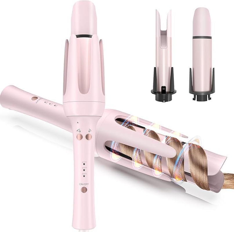 Automatic Curling Iron, Hair Waver with Anti-Tangle & Auto-Off, Hair Curler Replaceable Curling Wand with 2 Sizes Barrel (1", 1.25") & 3 Temps, Double Voltage Rotating Curling Iron (Pink, Medium) image number 5