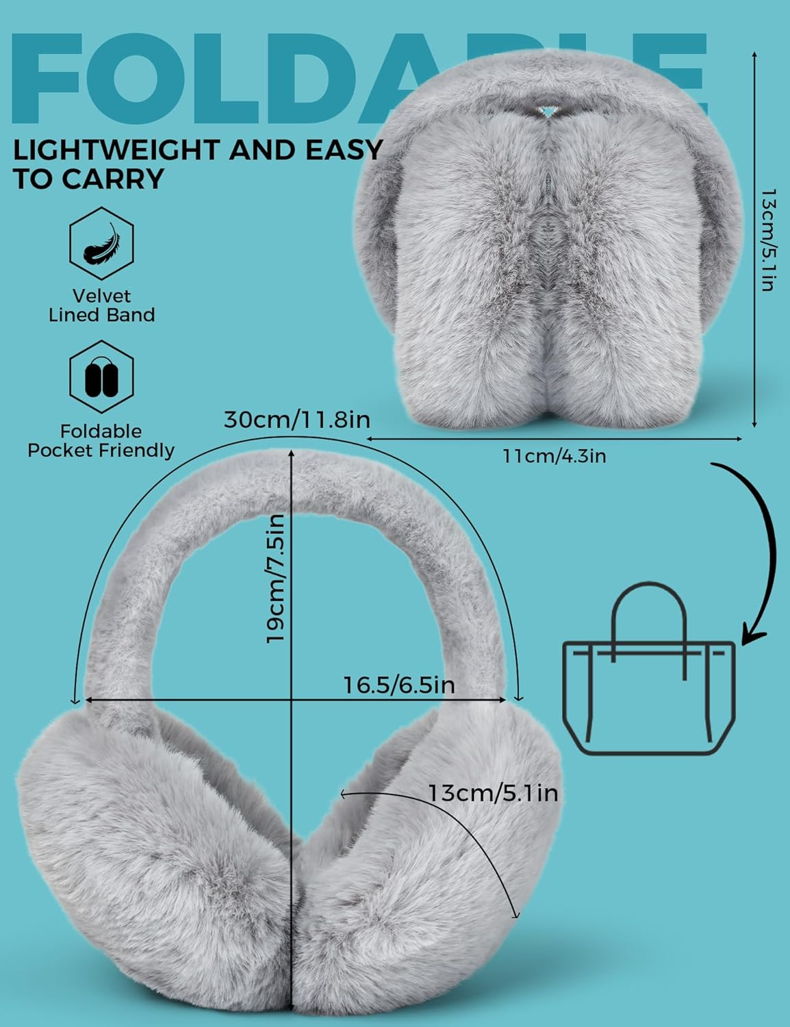 Buauty Ear Muffs Winter Women Men Soft Earmuffs Cute Ear Covers Cold Weather Fluffy Ear Warmers Headband Winter Accessories - Grey image number 6