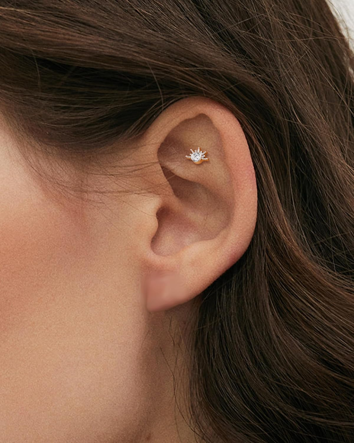 COCHARM Cute Sun Helix Cartilage Tragus Piercing Jewellery 16G 8Mm Titanium Post Flat Back Earring Stud Labret Bar for Women Silver Gold Threadless