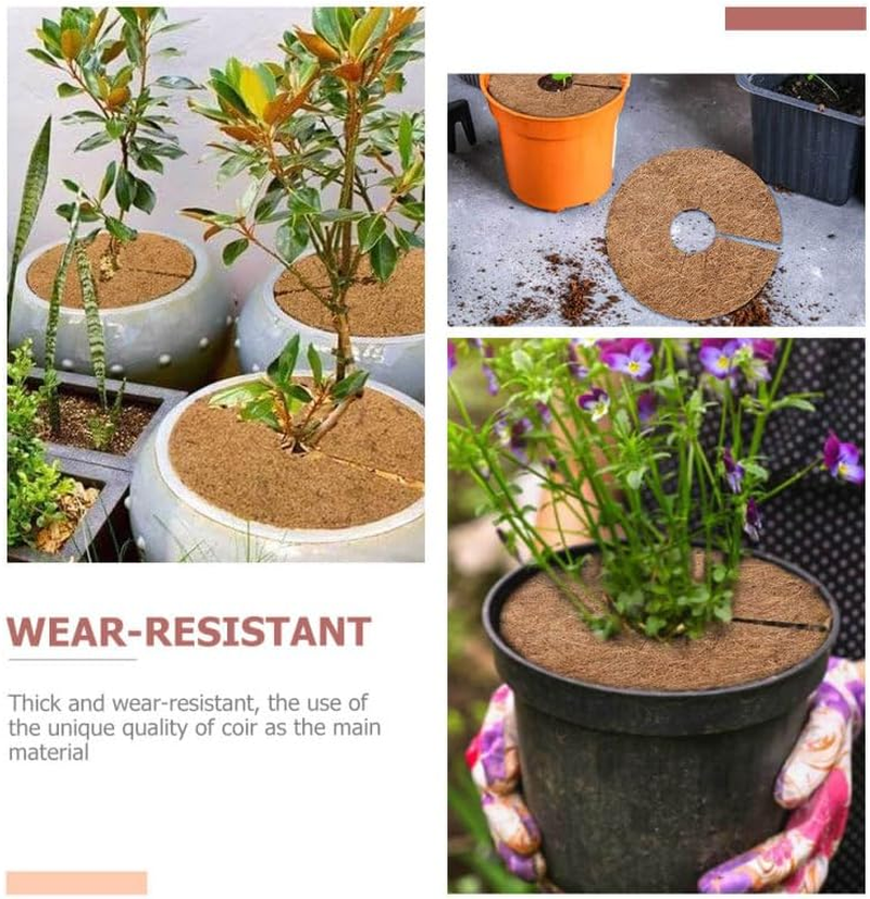 Mipcase 6 Pack Coconut Coir Mulch Ring Mats for Pots Plant Cover Mulch Mats Flower Pot Liner Round image number 3