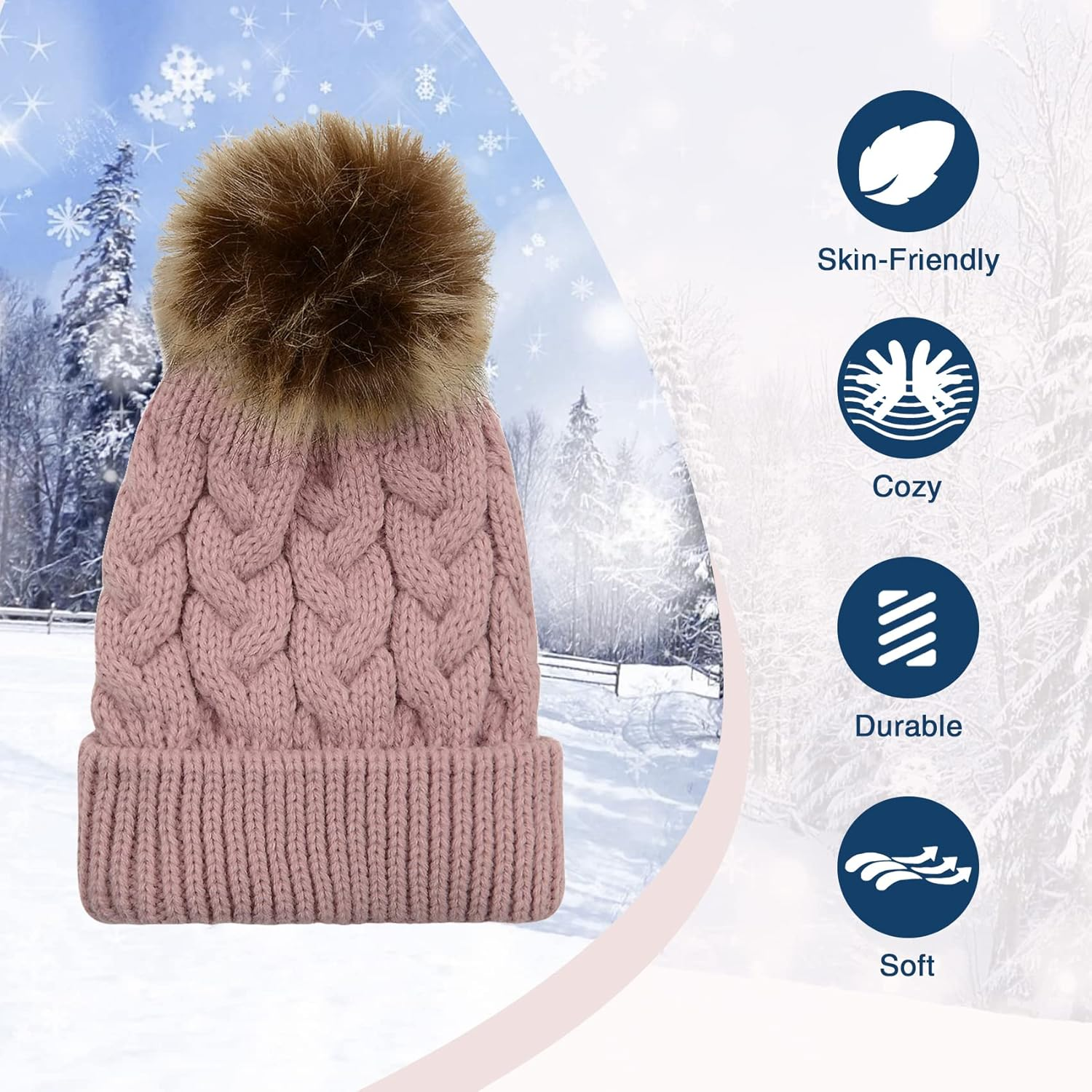 Durio Baby Girl Hats Knit Baby Winter Hat Cute Baby Beanies for Girls Boys Thick Warm Toddler Hat image number 4