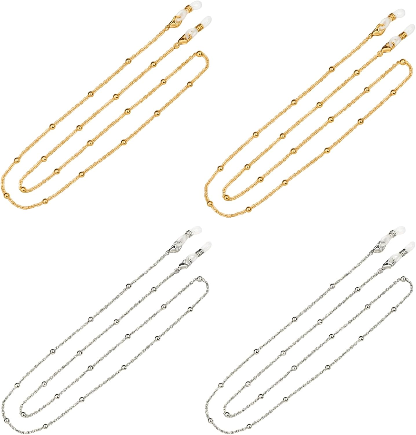 Glasses Chain, 4 Pack Glasses Strap with 2 Gold and 2 Silver Chains, Adjustable Sunglasses Strap for Women image number 2