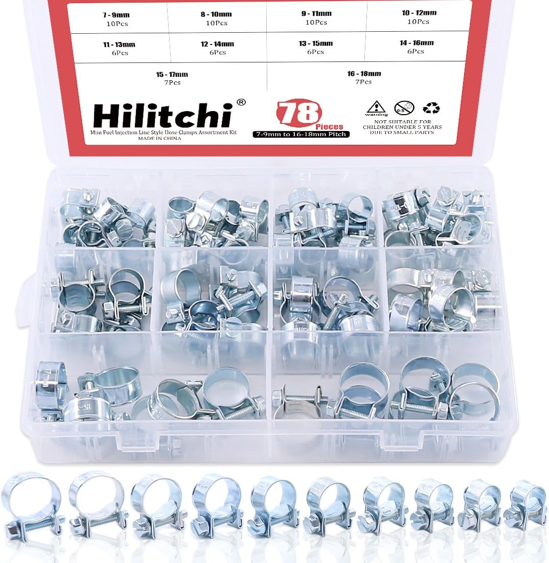 Hilitchi 78-Pcs Mini Fuel Injection Line Style Hose Clamps Assortment Kit - 10 Kinds of Size image number 6