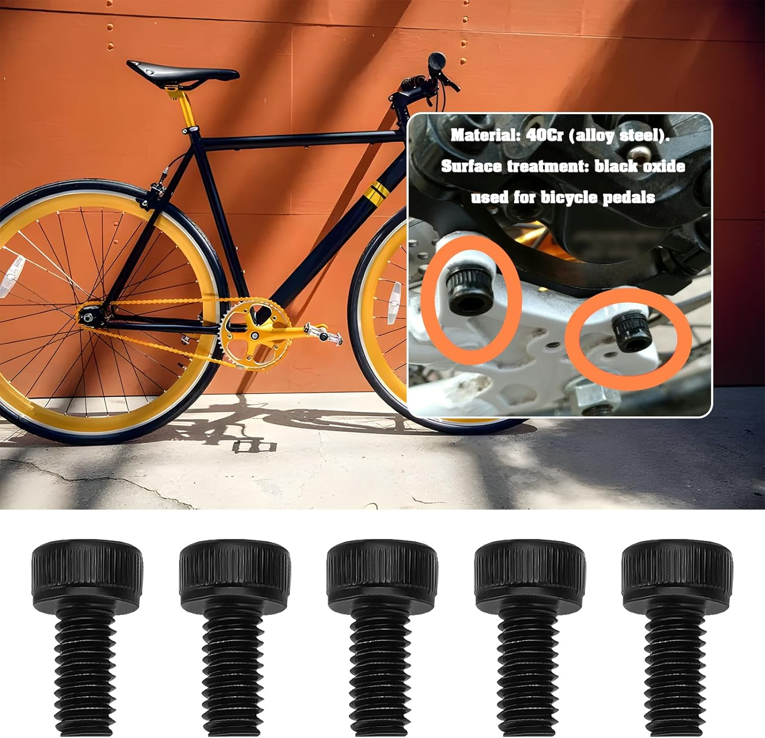 Ecsing 48Pcs Bike Pedals Bolts Screws M4 X 8Mm Inner Hexagon Threaded Screws 40Cr Pedal Pin Compatible with Horizon Pro Sam Hill Flat CL Black image number 1