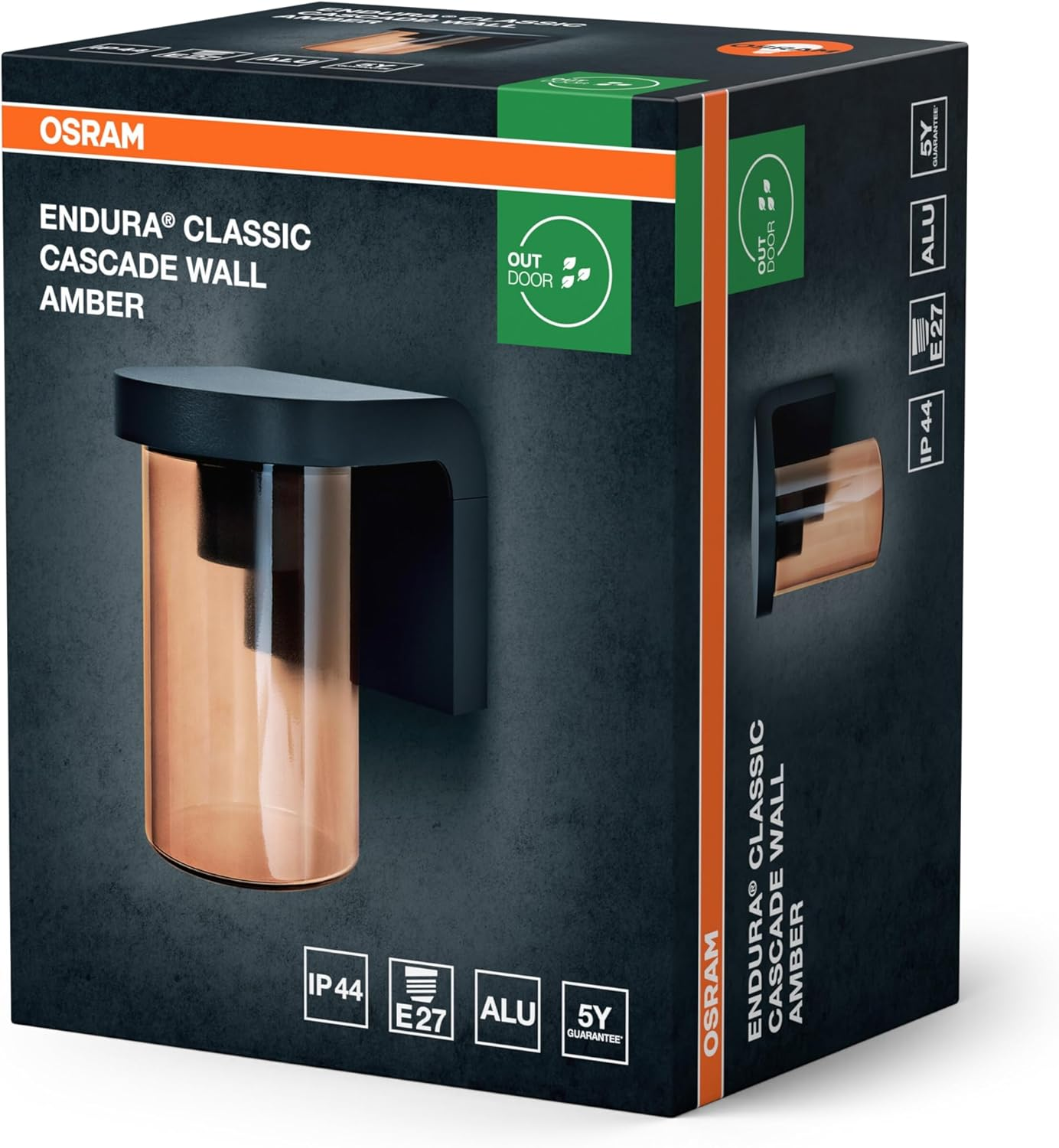 OSRAM E27 Amber Vintage Wall Light with Dark Grey Aluminium Housing IP44 Protection Shockproof IK03 for Patio Balcony