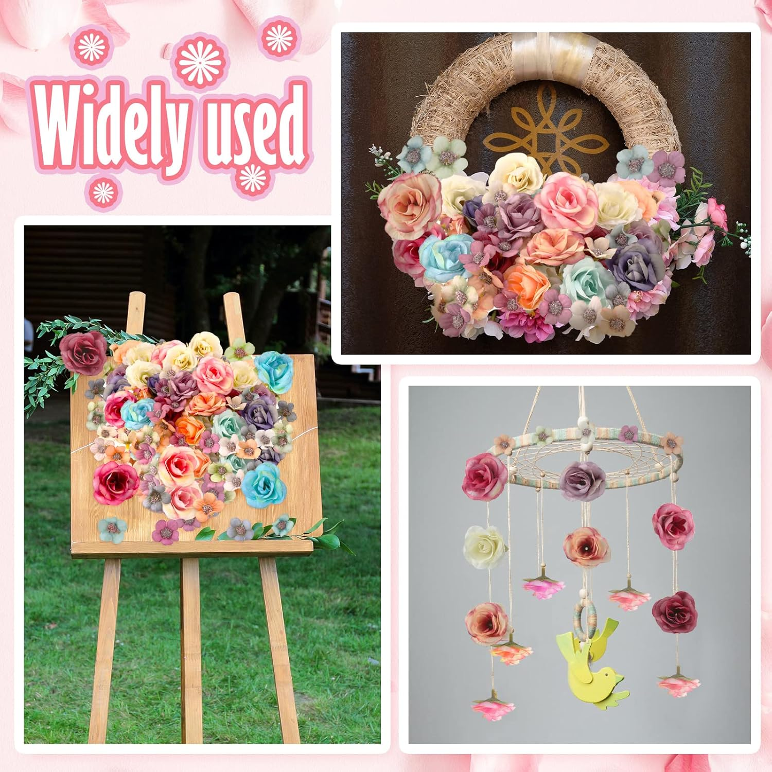 Janinka 174 Pieces Fake Mini Flowers for Crafts Small Silk Artificial Fabric Flowers Bulk for Wedding Decor Party Wreath DIY, 2 Cm 4 Cm, Colorful image number 6