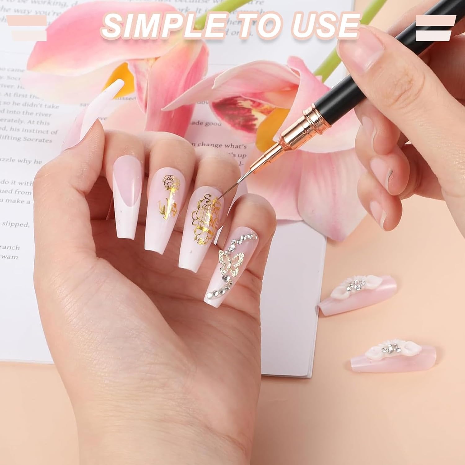 AABDTYYD 5 Pcs Premium Fine Line Nail Art Brushes Set,Professional Liner Brush Nail Tools for Expert Lining and Intricate Detailing,Featuring Multiple Sizes 4/8/12/20/25Mm,Black image number 1