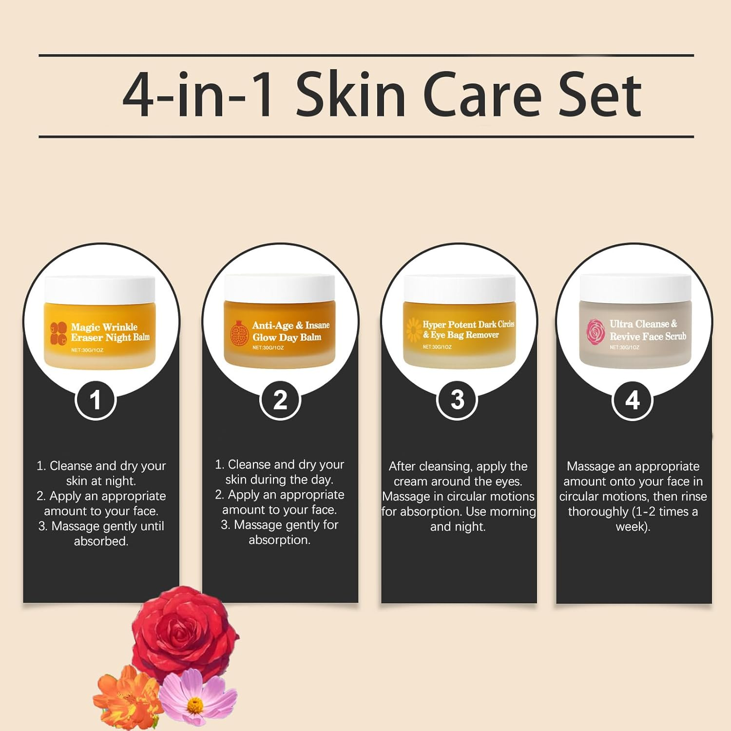 Face Cream Set for Mature Skin, 4-In-1 Skin Care with Deep Hydration, Firming & Nourishing Day and Night Cream for Women, 30Ml X 4 (1 Pcs) image number 6