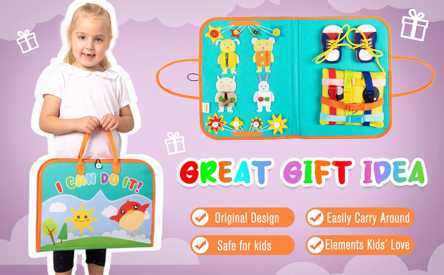 Montessori Busy Board for Toddlers 1-3, Toddler Travel Toys Airplane Activities, Educational Toys for 1 Year Old, Sensory Busy Book for 2 Year Old Boy Birthday Gift, Fine Motor Skills Learning Board image number 3