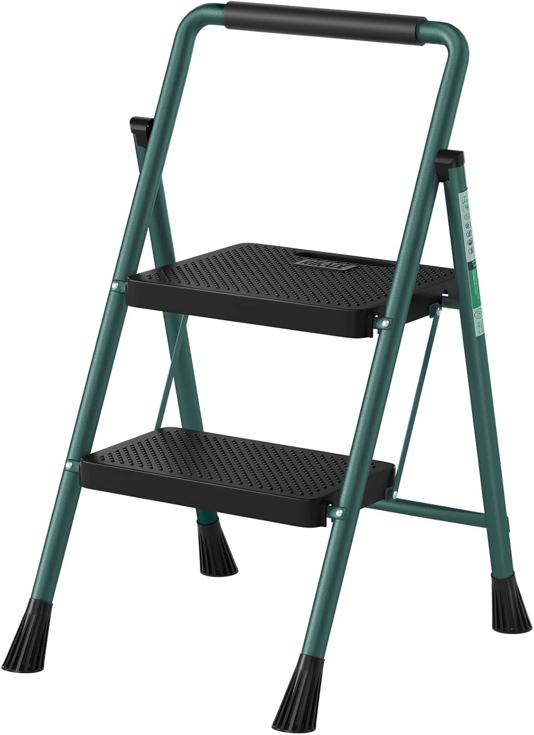 3 Step Ladder, RIKADE Folding Step Stool, Step Stool with Wide Anti-Slip Pedal, Lightweight, Portable Folding Step Ladder with Handgrip, Multi-Use Steel Ladder for Household and Office