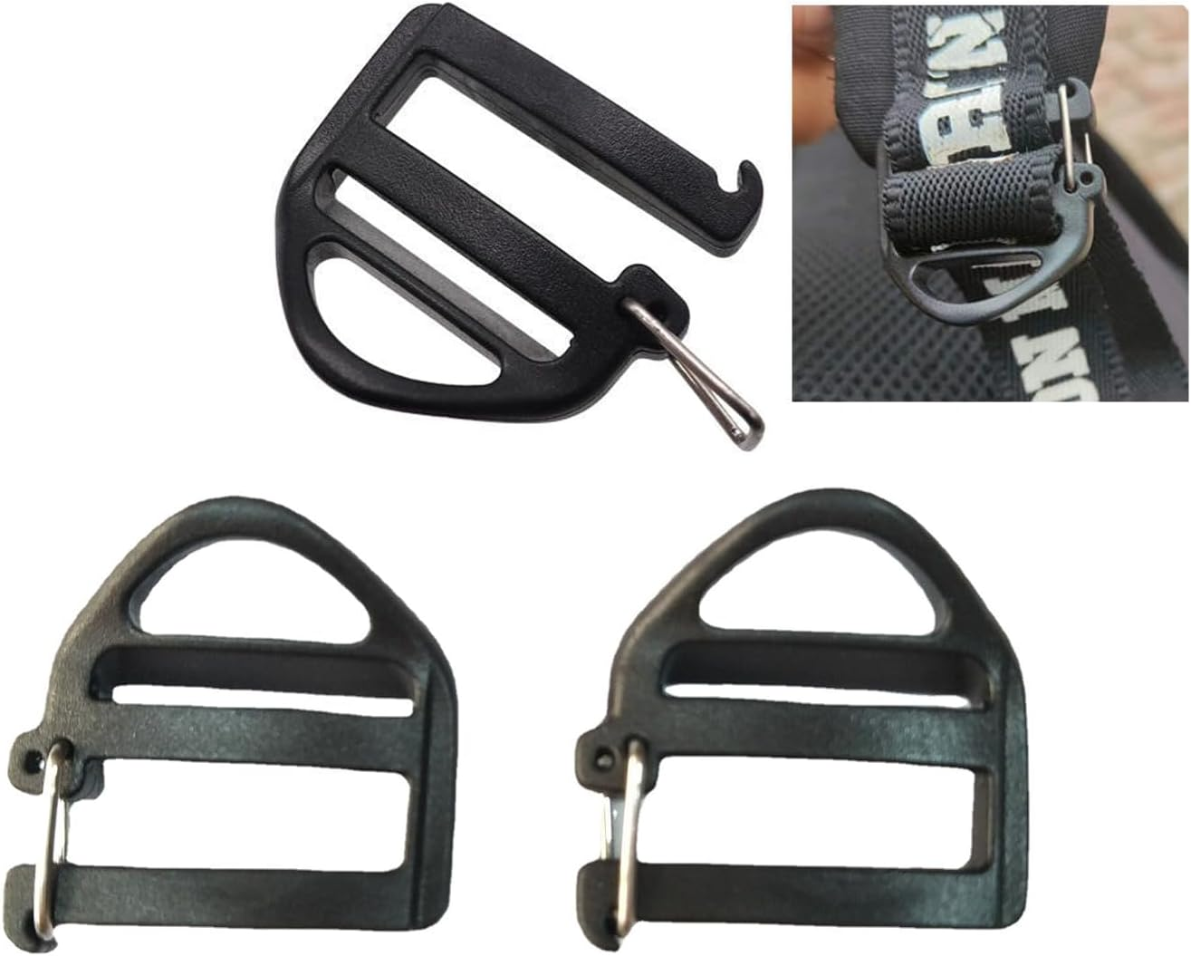 8 Pack Webbing Hook Clip 25Mm 1'' Strap Belt Buckle with Open Lock End Clasp Connector Slide Buckles Ladder Slider Replacement for Backpack Bag Molle Sewn Loop Hiking, Black image number 5