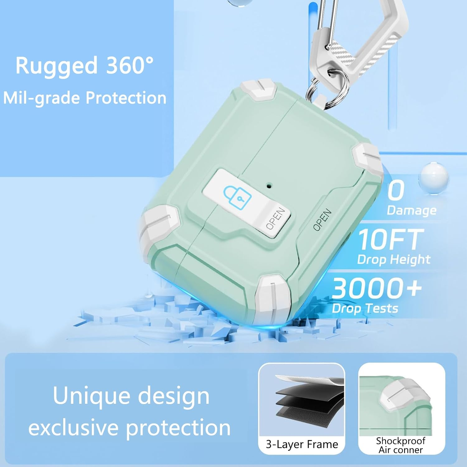 Komiyaa for Airpods Pro 3 Case (2025) with Phone Stand, [Compatible with Magsafe Wireless Charging, Magnetic Automatic Lock Cover with Keychain for Airpods Pro 3Rd Generation (Green) - Black/White image number 3